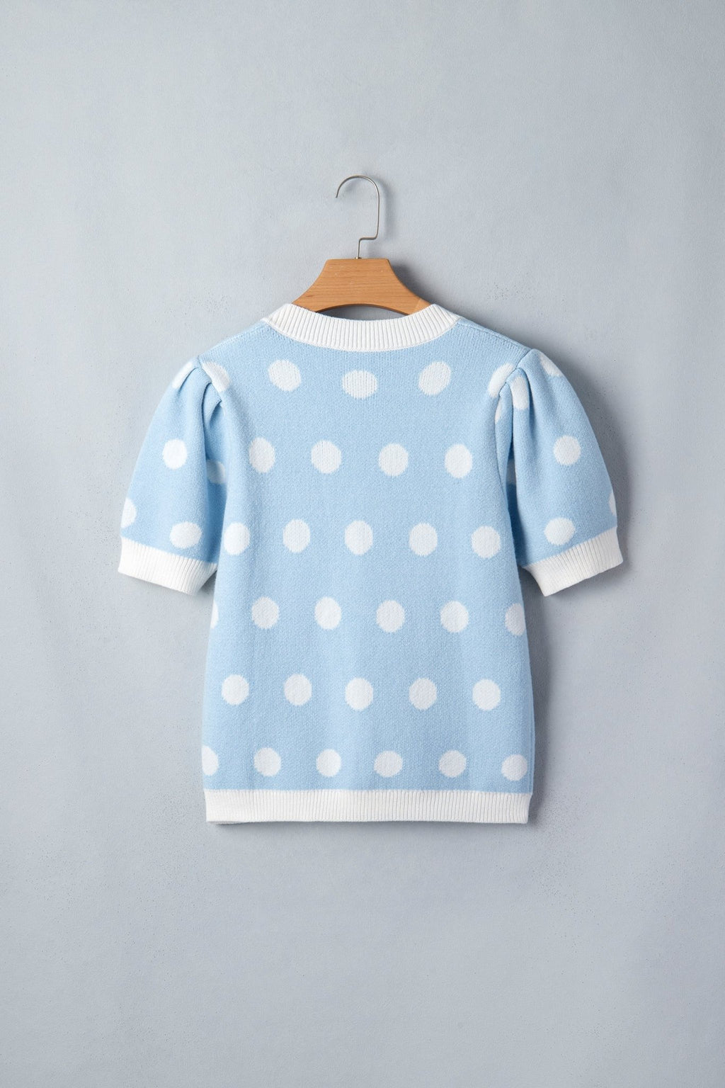 Polka Dot Puff Short Sleeve V-Neck Sweater - Rooted & Reckless Co.