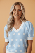 Polka Dot Puff Short Sleeve V-Neck Sweater - Rooted & Reckless Co.