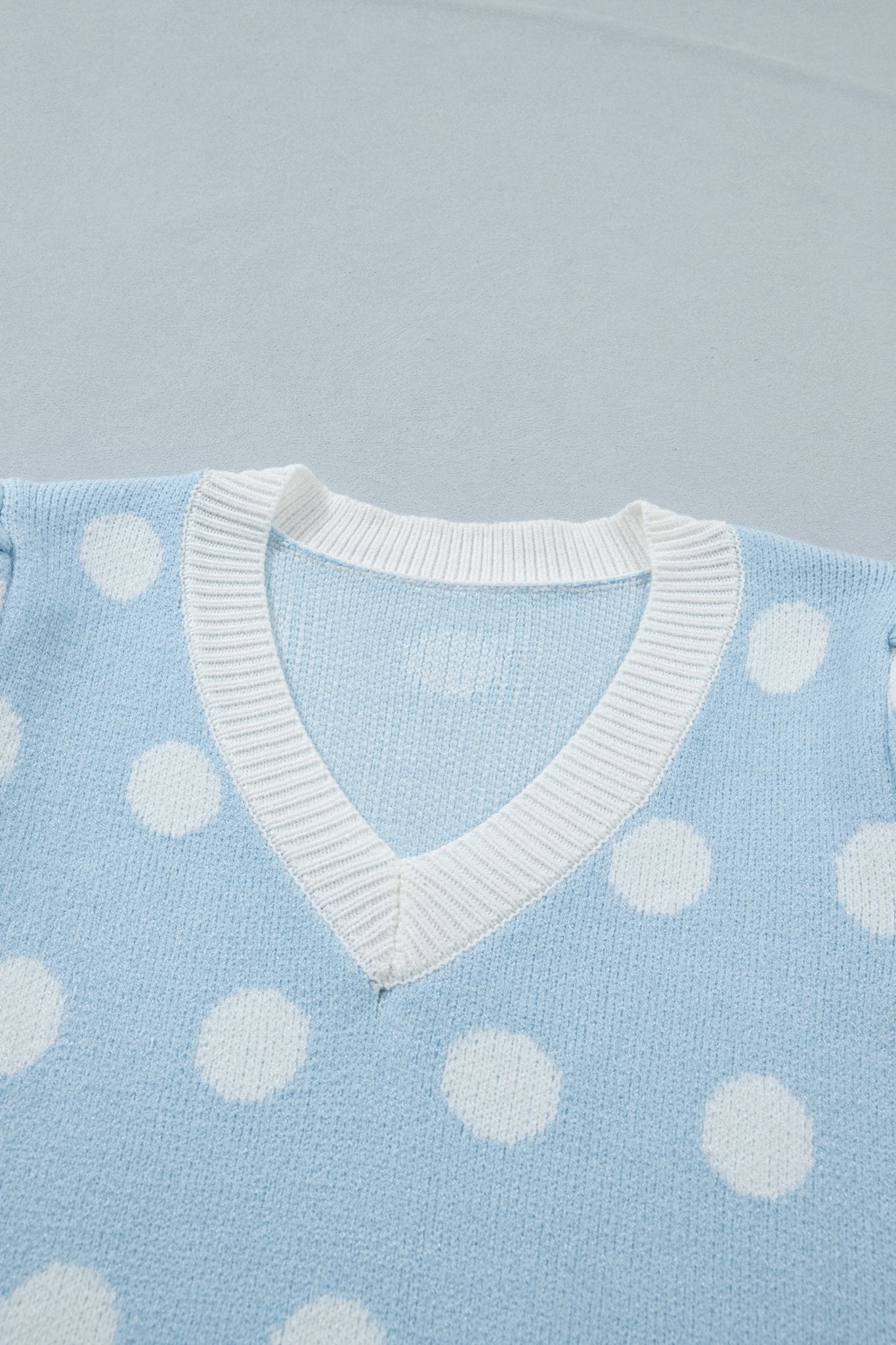 Polka Dot Puff Short Sleeve V-Neck Sweater - Rooted & Reckless Co.