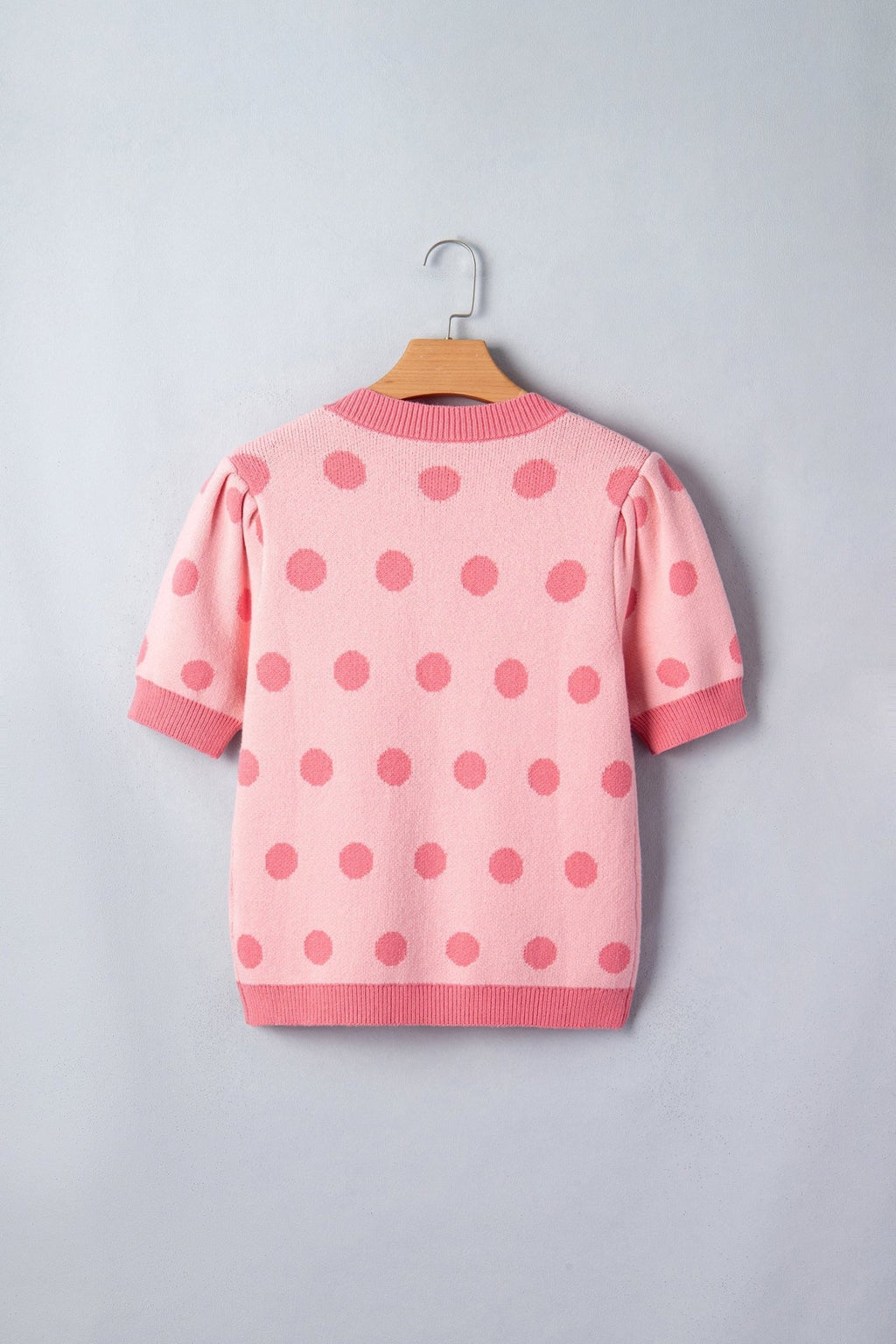 Polka Dot Puff Short Sleeve V-Neck Sweater - Rooted & Reckless Co.