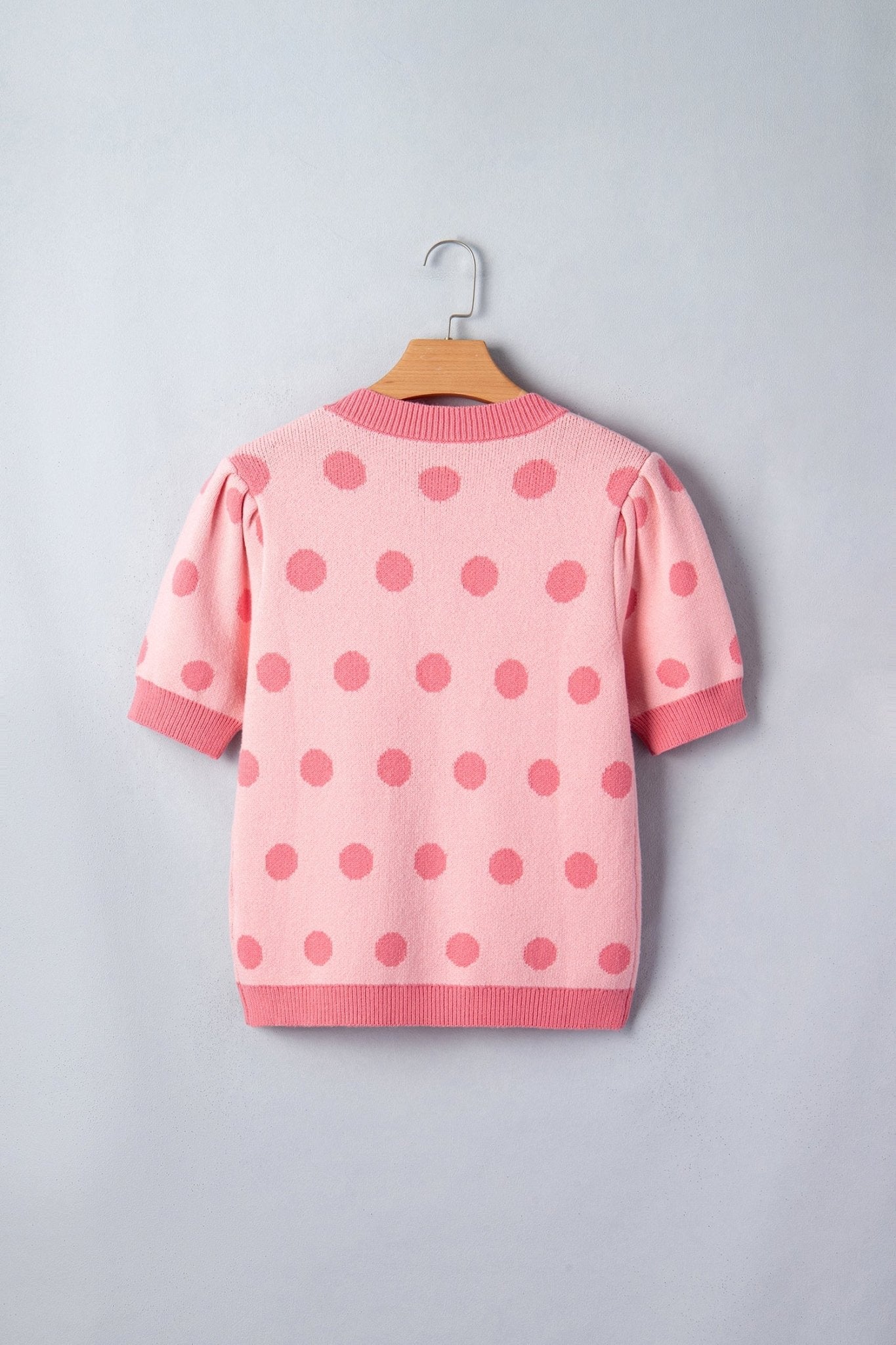 Polka Dot Puff Short Sleeve V-Neck Sweater - Rooted & Reckless Co.