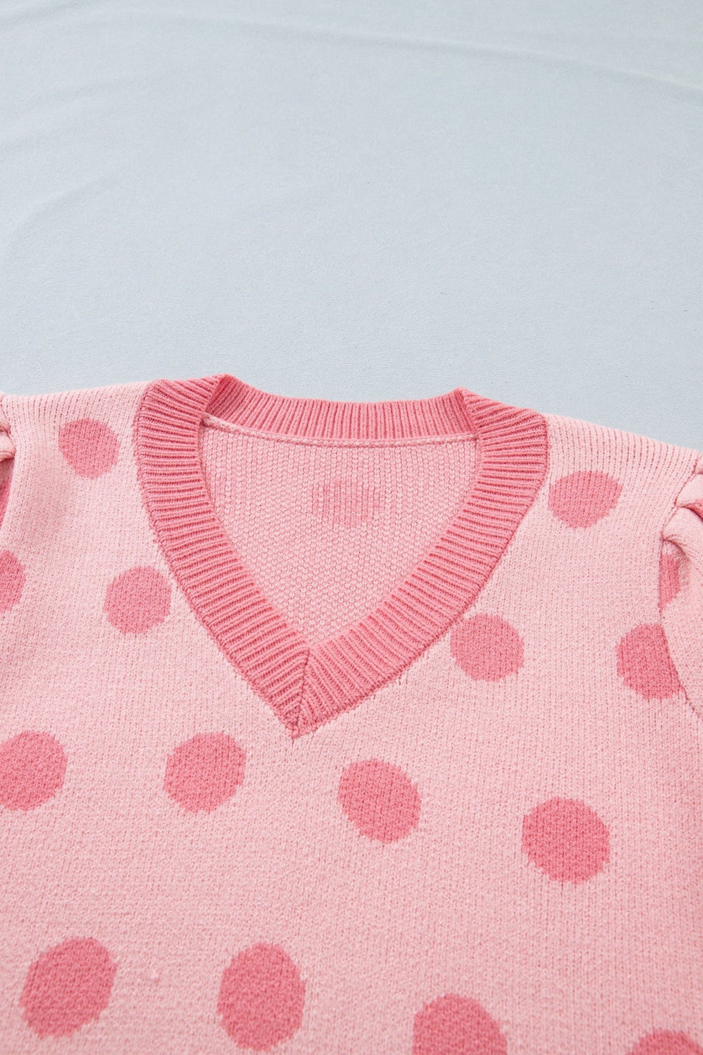 Polka Dot Puff Short Sleeve V-Neck Sweater - Rooted & Reckless Co.