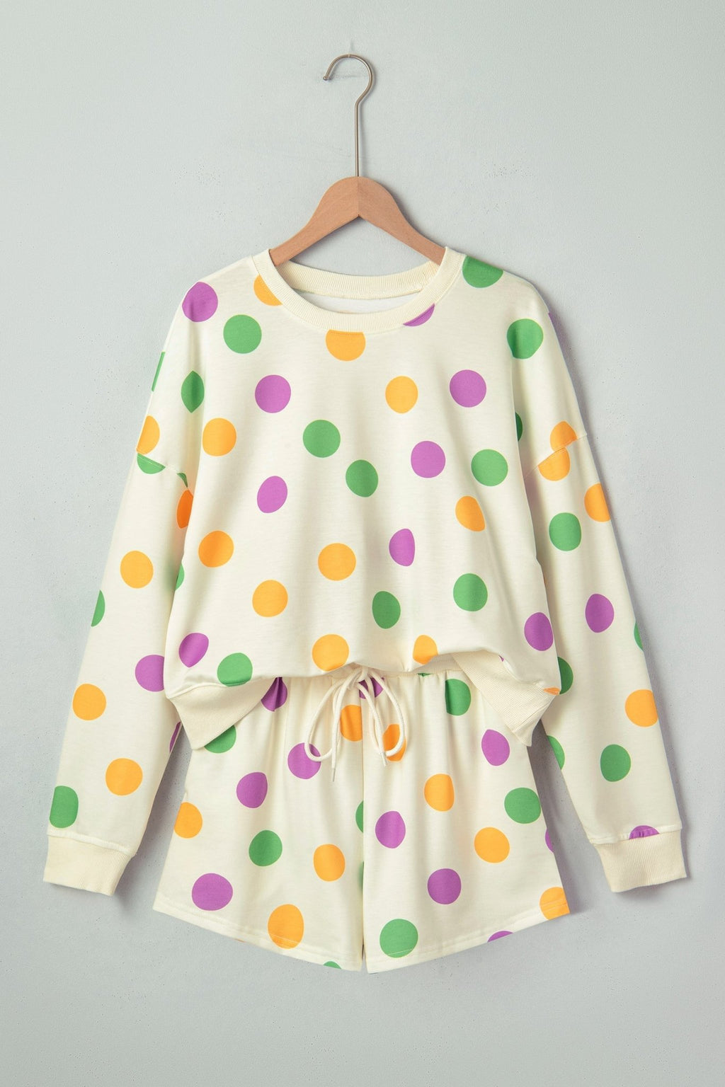 Polka Dot Pullover and Drawstring Shorts Set - Rooted & Reckless Co.