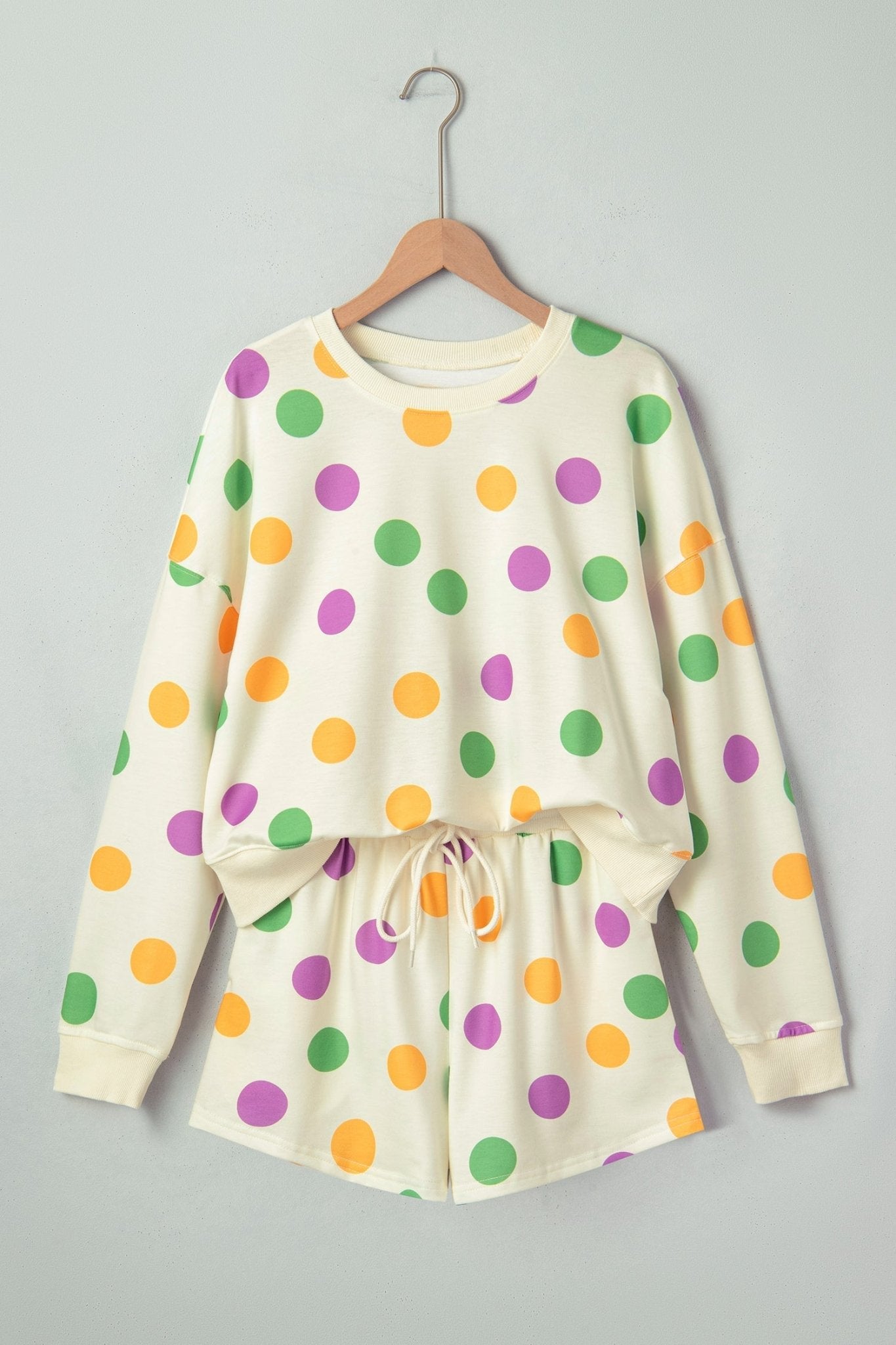 Polka Dot Pullover and Drawstring Shorts Set - Rooted & Reckless Co.