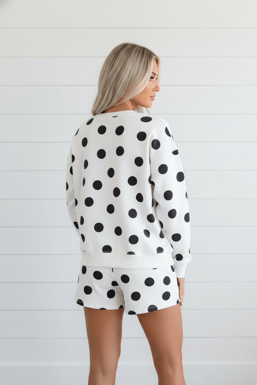 Polka Dot Pullover and Drawstring Shorts Set - Rooted & Reckless Co.