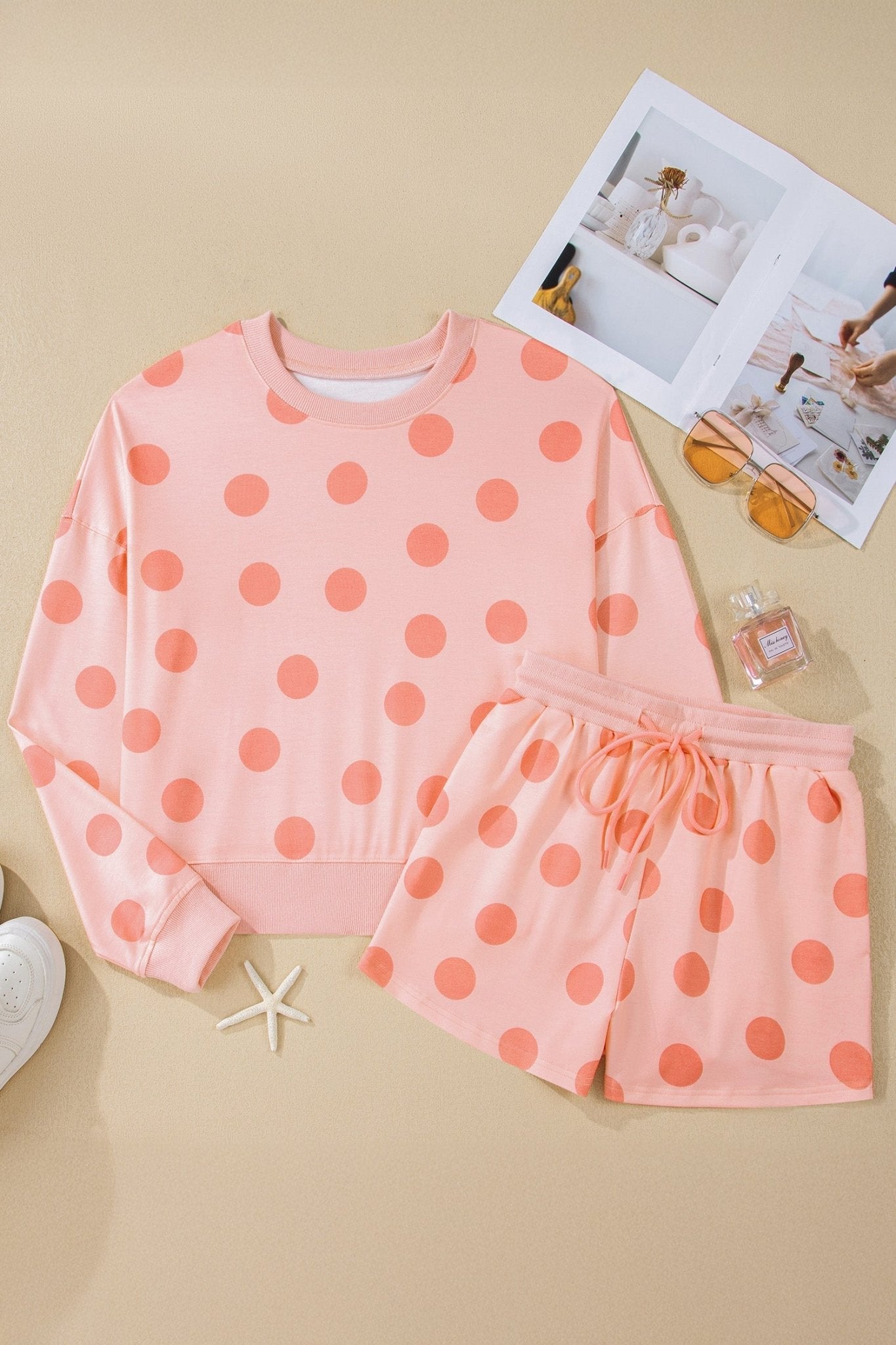 Polka Dot Pullover and Drawstring Shorts Set - Rooted & Reckless Co.