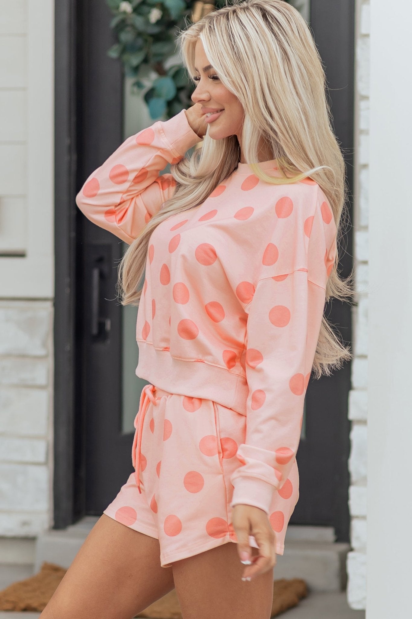 Polka Dot Pullover and Drawstring Shorts Set - Rooted & Reckless Co.