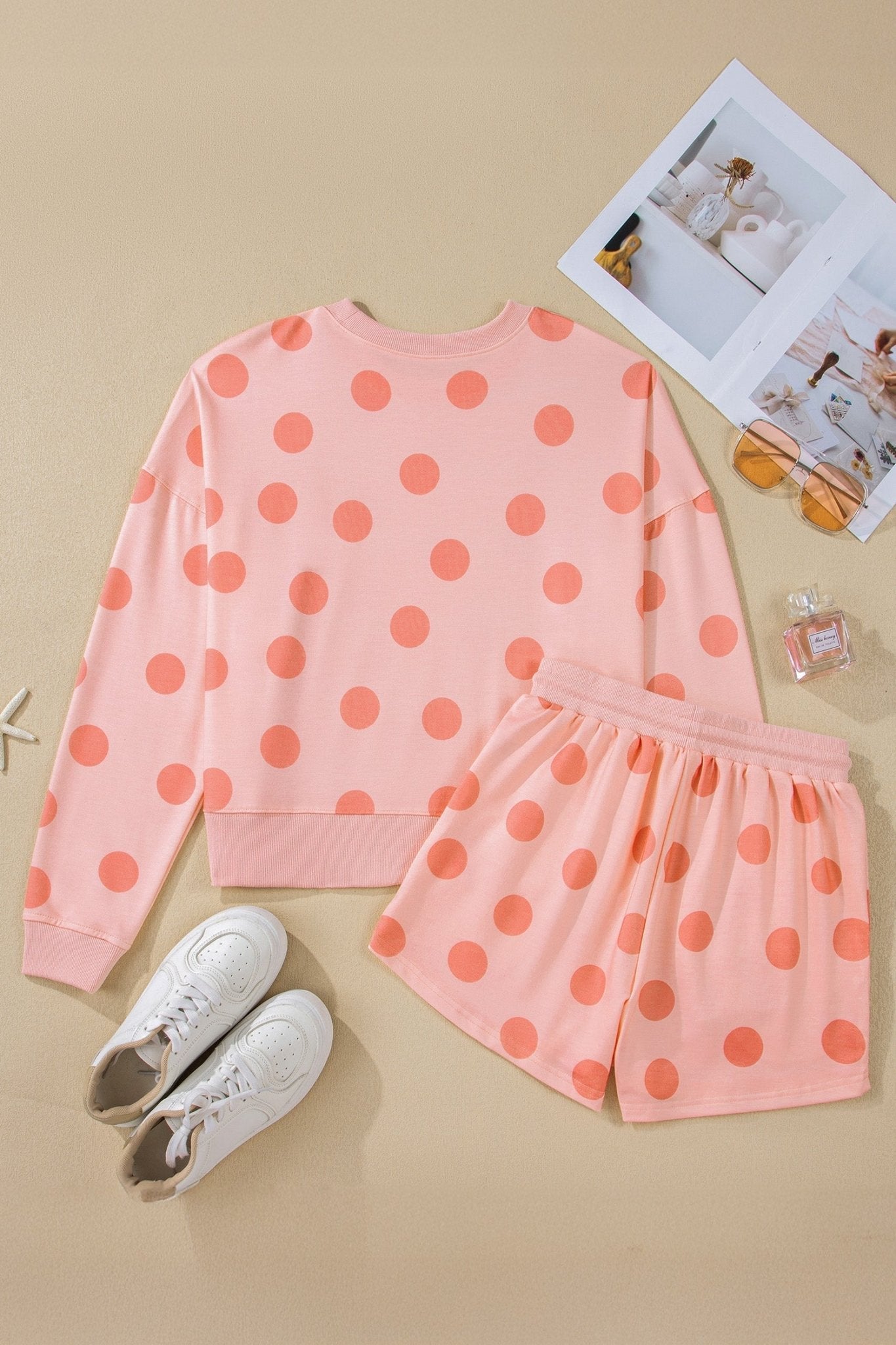Polka Dot Pullover and Drawstring Shorts Set - Rooted & Reckless Co.