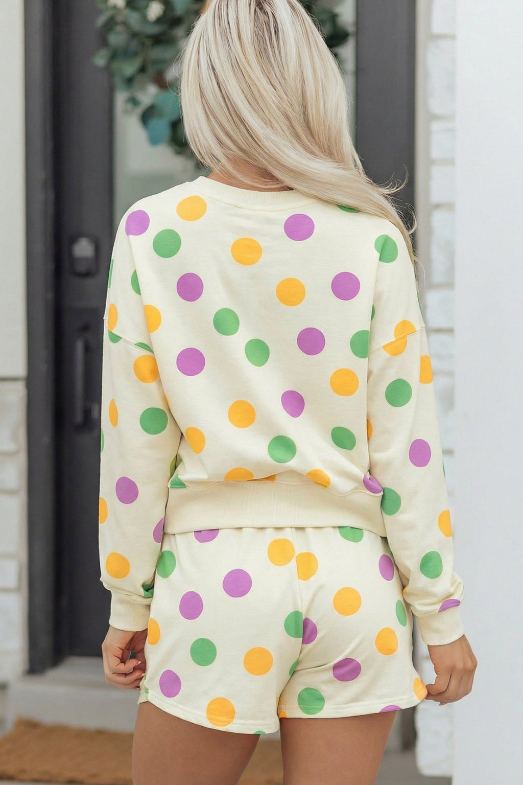 Polka Dot Pullover and Drawstring Shorts Set - Rooted & Reckless Co.