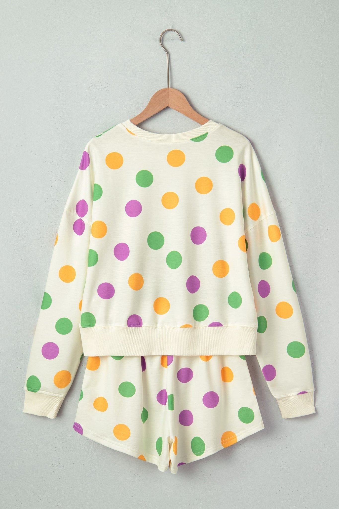 Polka Dot Pullover and Drawstring Shorts Set - Rooted & Reckless Co.