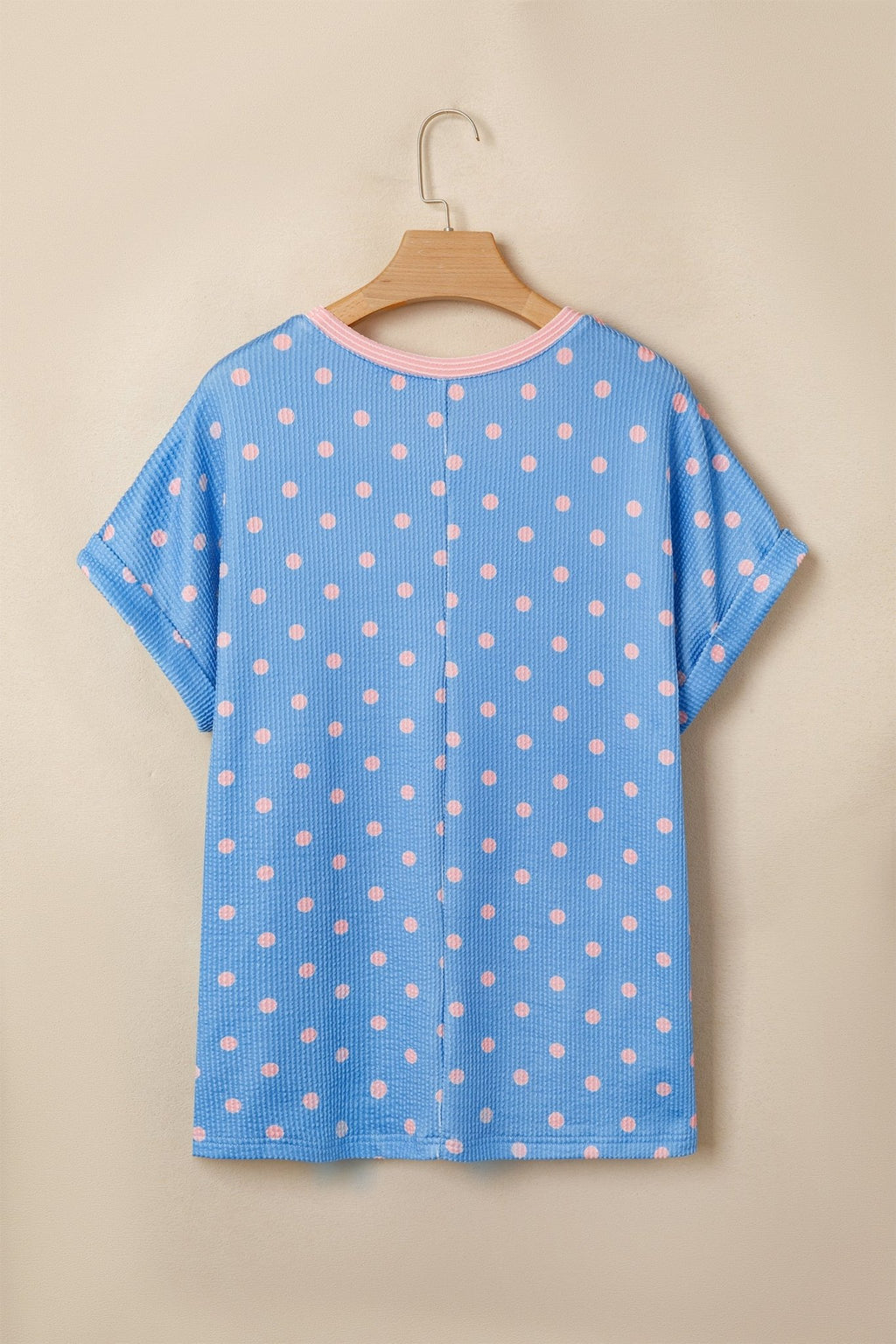 Polka Dot Raised Rib Cuffed Short Sleeve Top - Rooted & Reckless Co.