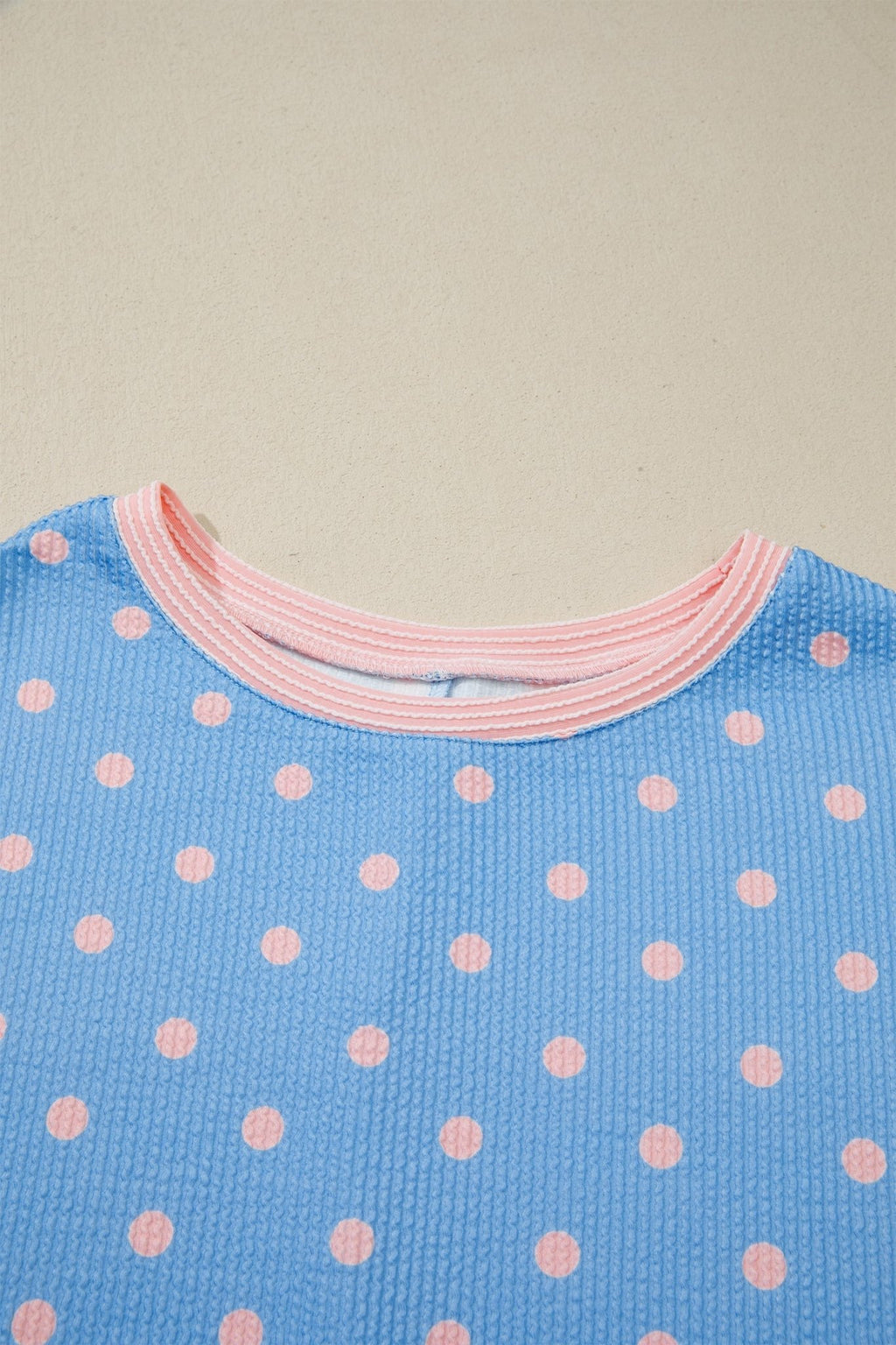 Polka Dot Raised Rib Cuffed Short Sleeve Top - Rooted & Reckless Co.