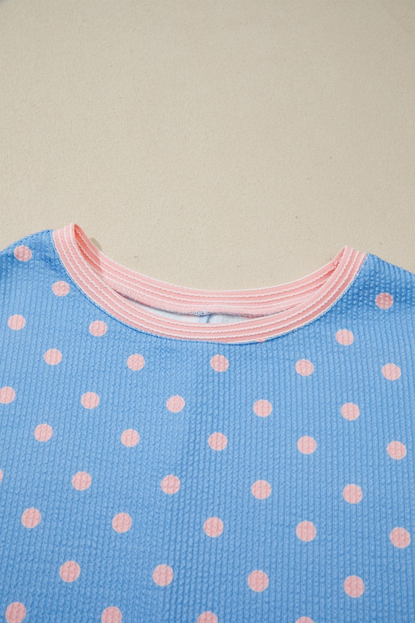 Polka Dot Raised Rib Cuffed Short Sleeve Top - Rooted & Reckless Co.