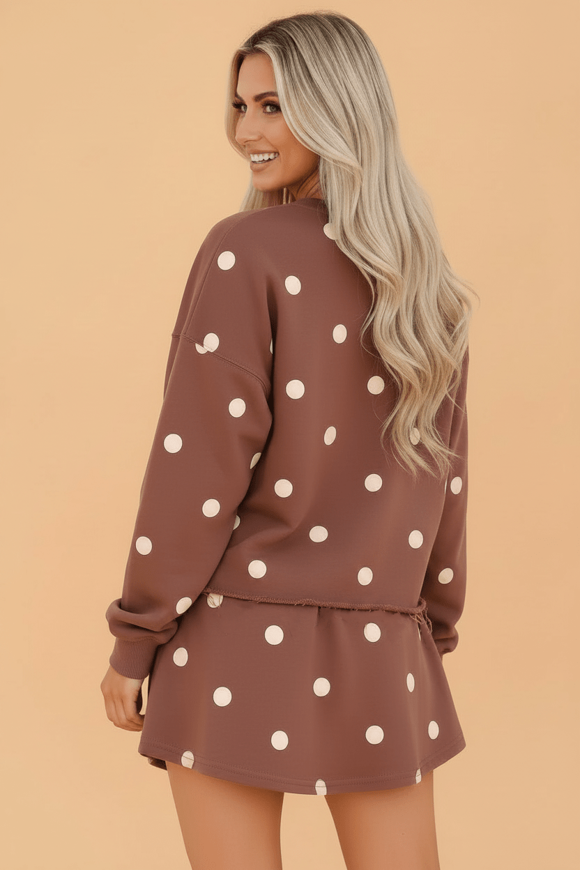 Polka Dot Raw Hem Sweatshirt & Skort Set - Rooted & Reckless Co.