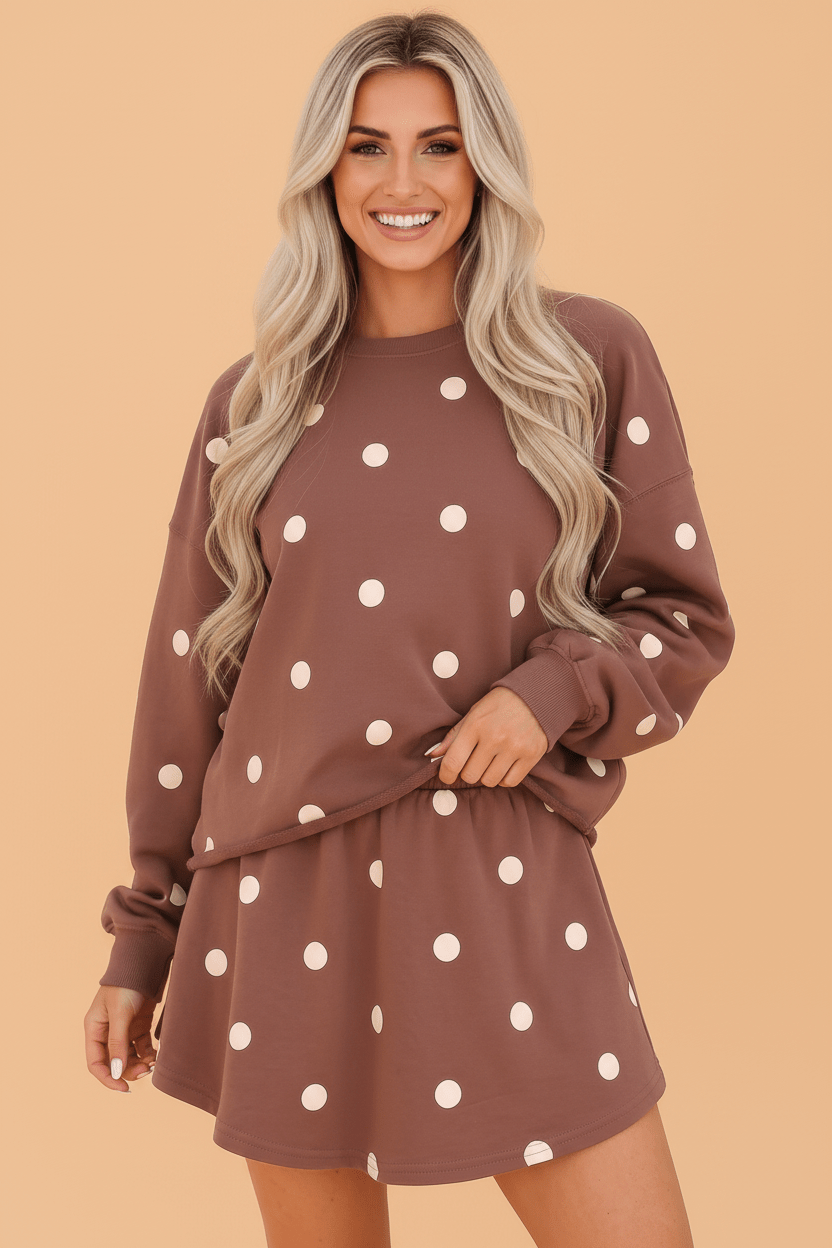 Polka Dot Raw Hem Sweatshirt & Skort Set - Rooted & Reckless Co.