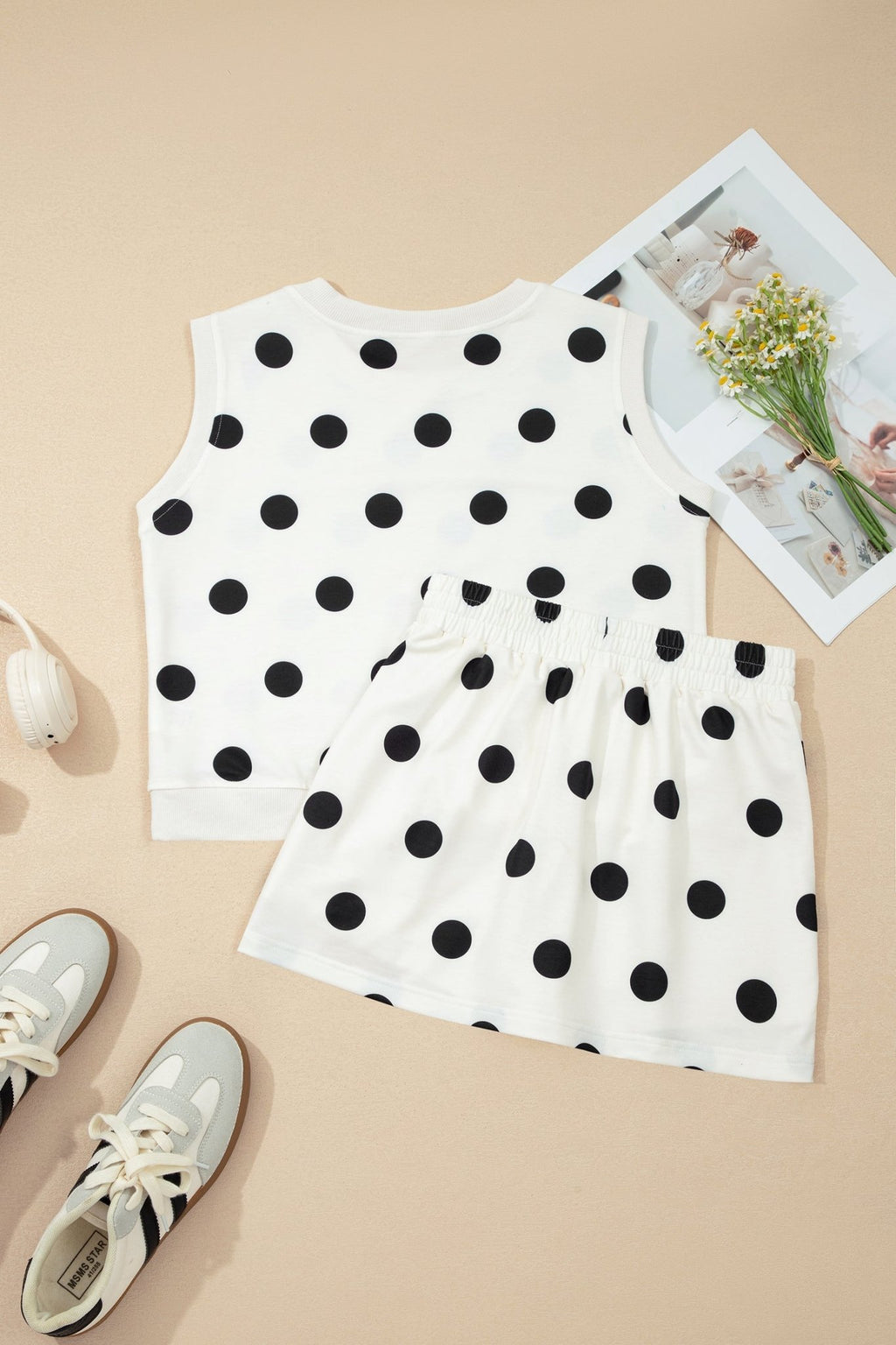 Polka Dot Ribbed Trim Tank & Mini Skort Set - Rooted & Reckless Co.