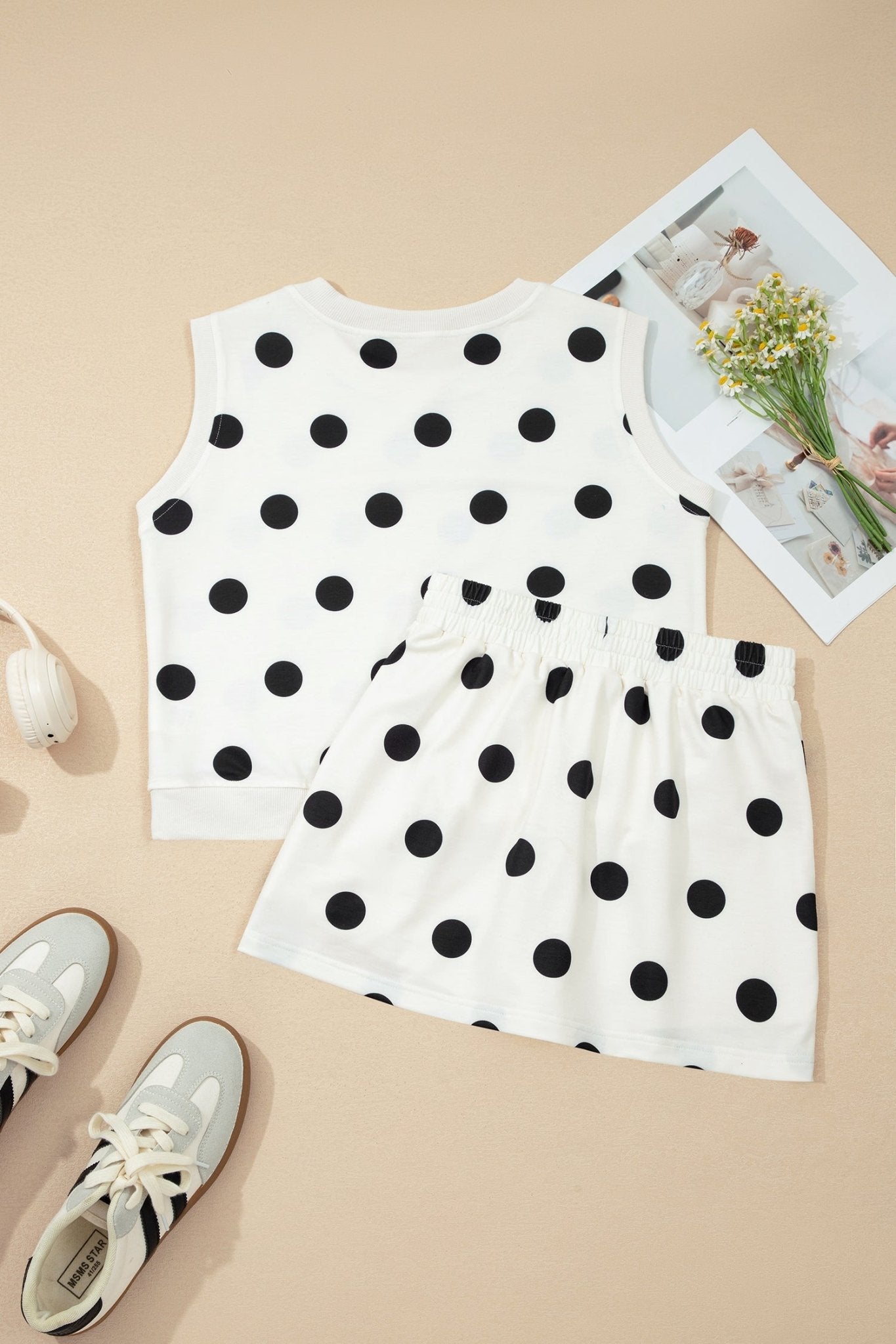 Polka Dot Ribbed Trim Tank & Mini Skort Set - Rooted & Reckless Co.