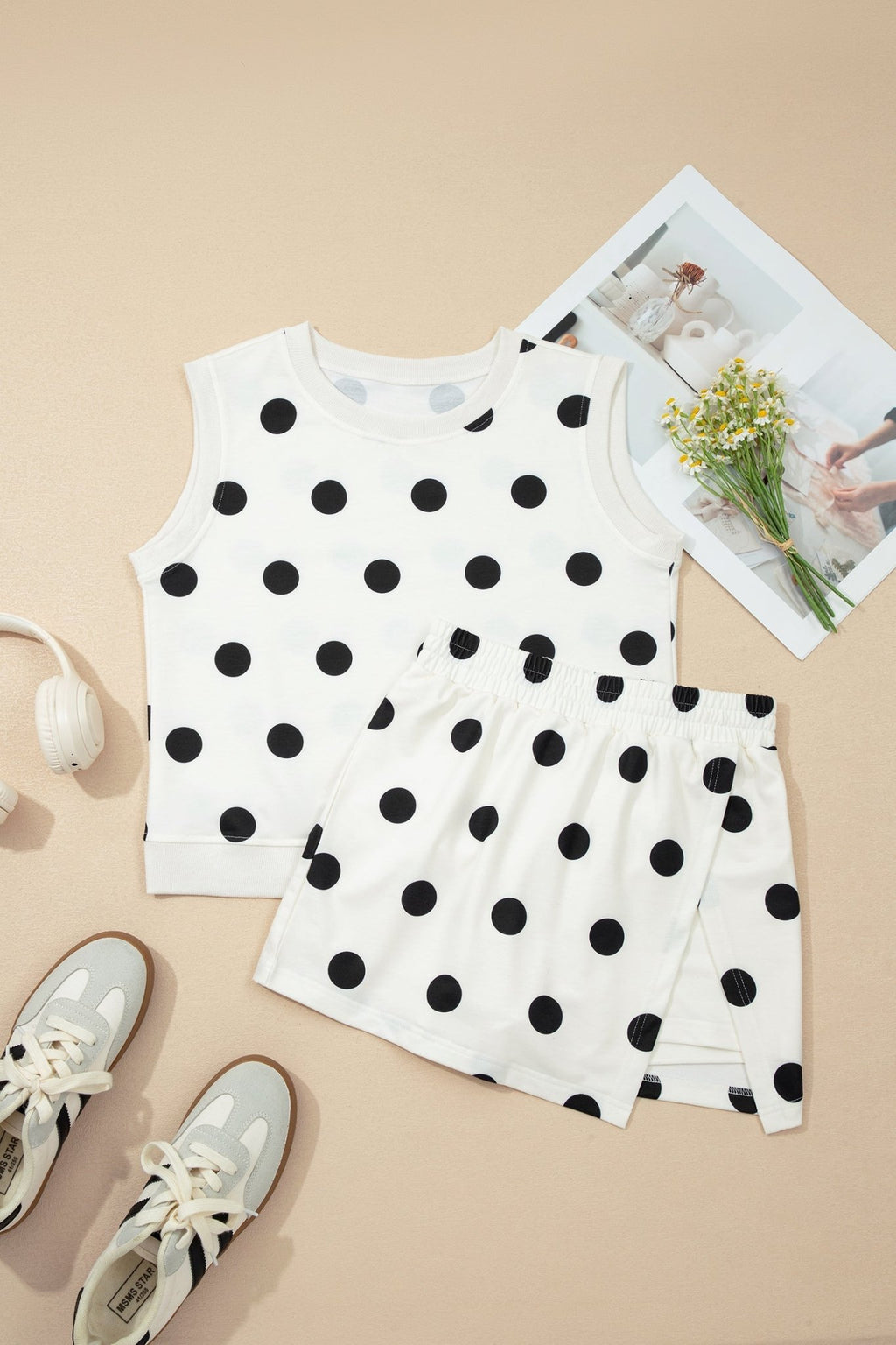 Polka Dot Ribbed Trim Tank & Mini Skort Set - Rooted & Reckless Co.