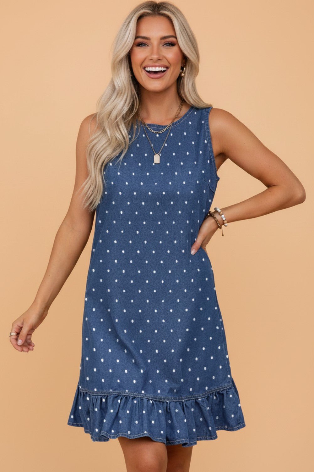 Polka Dot Ruffle Hem Sleeveless Mini Dress - Rooted & Reckless Co.