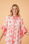 Polka Dot Ruffle Short Sleeve Babydoll Shirt - Rooted & Reckless Co.