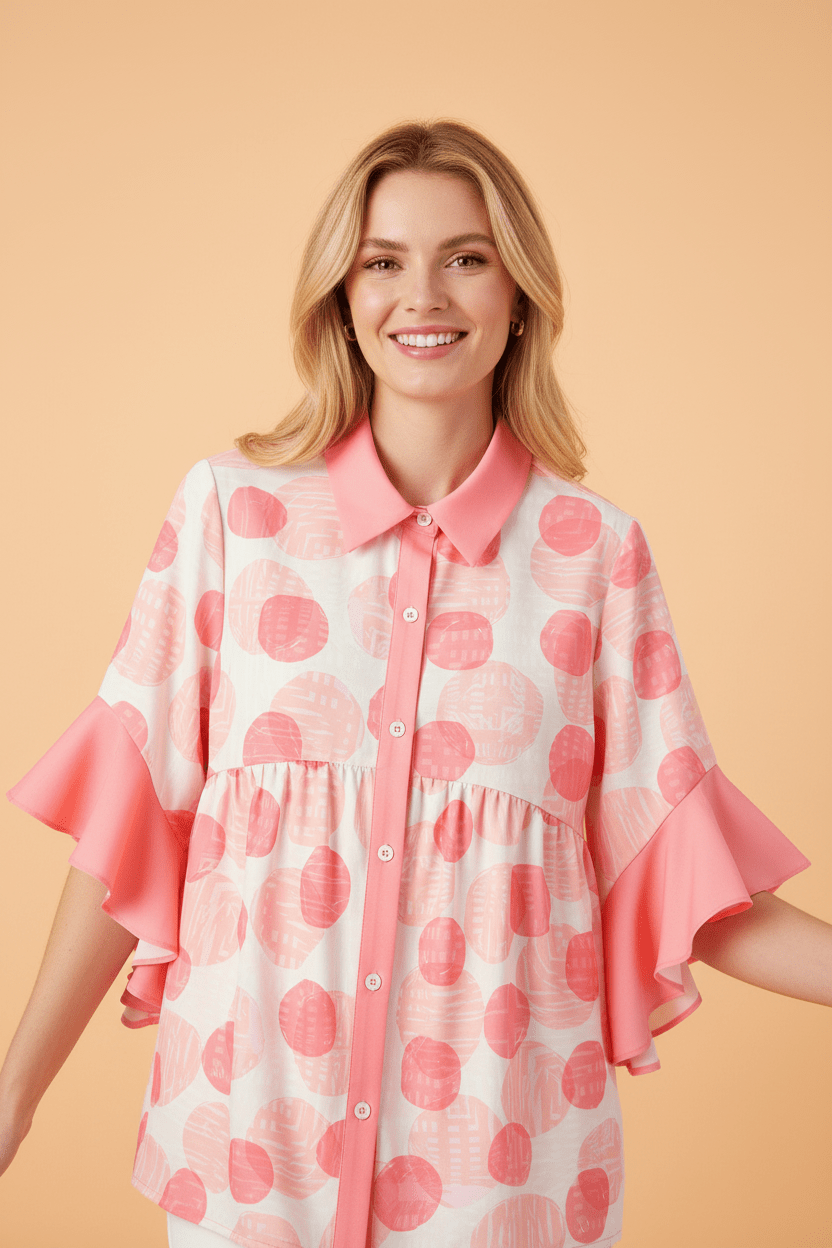 Polka Dot Ruffle Short Sleeve Babydoll Shirt - Rooted & Reckless Co.