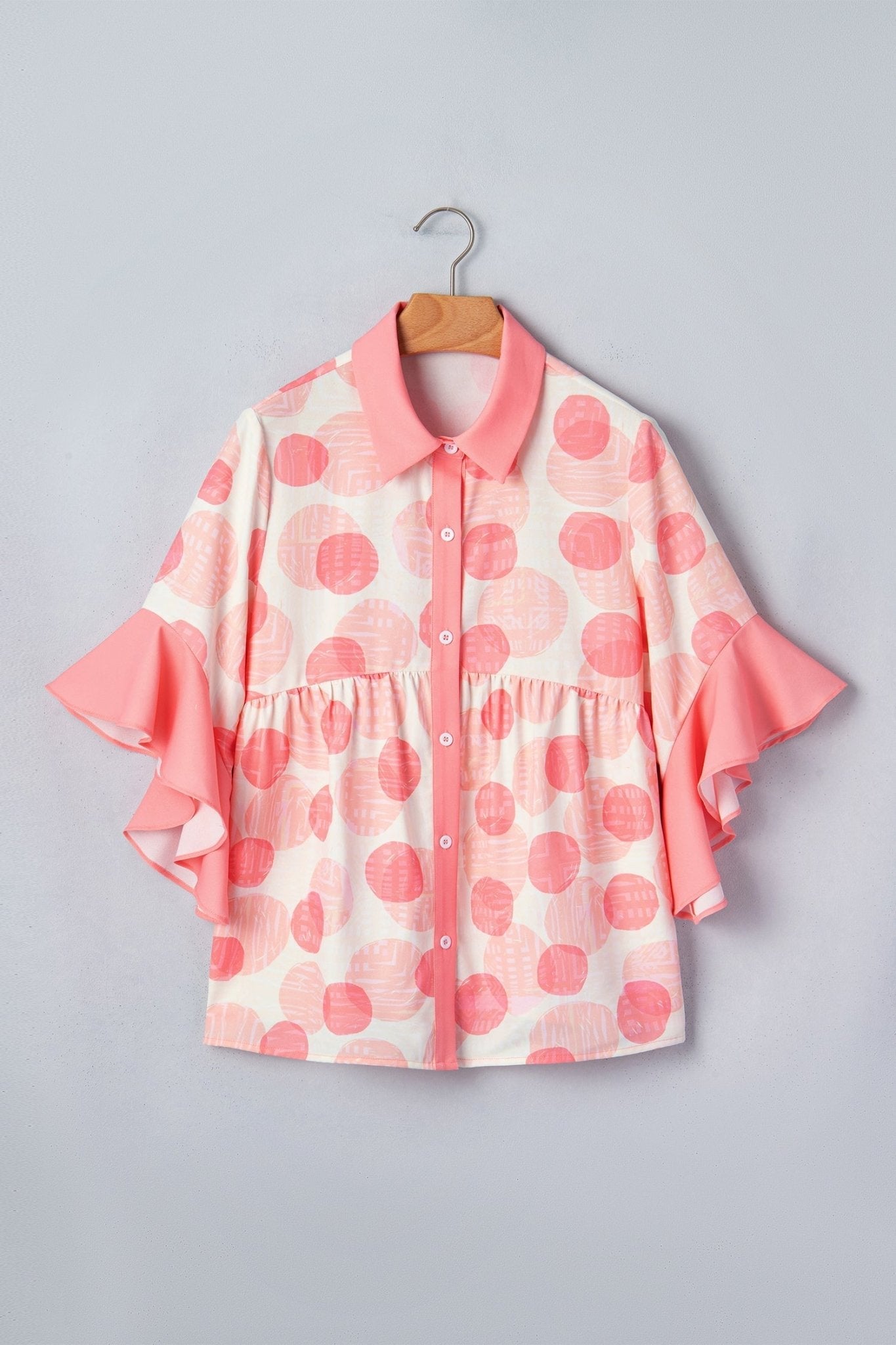 Polka Dot Ruffle Short Sleeve Babydoll Shirt - Rooted & Reckless Co.
