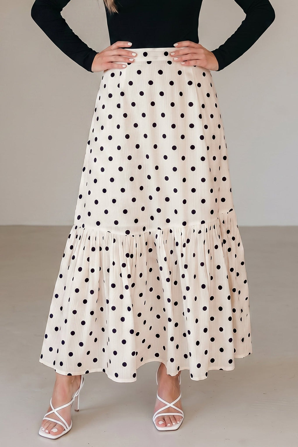 Polka Dot Ruffle Side Slit Maxi Skirt - Rooted & Reckless Co.