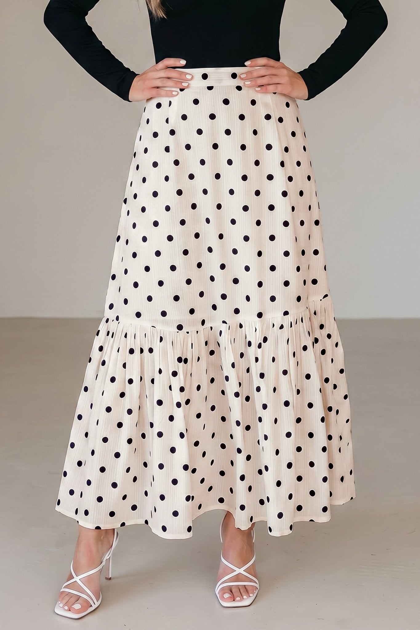 Polka Dot Ruffle Side Slit Maxi Skirt - Rooted & Reckless Co.