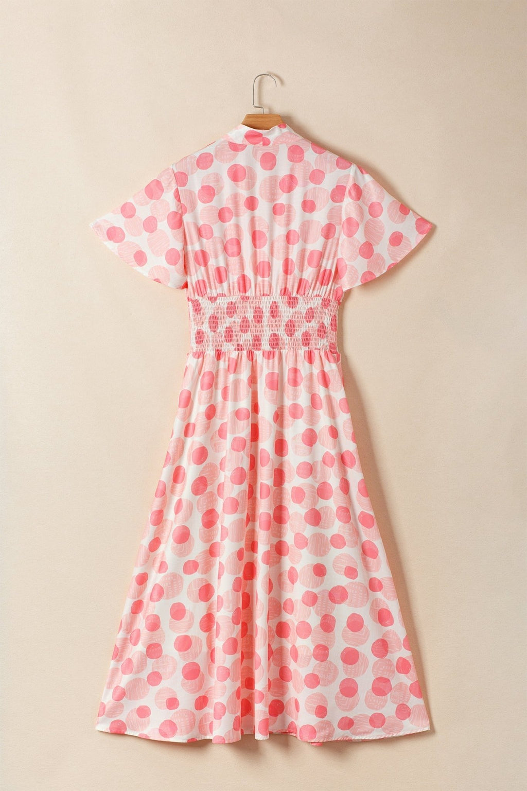 Polka Dot Ruffle Zip Up Short Sleeve Midi Dress - Rooted & Reckless Co.