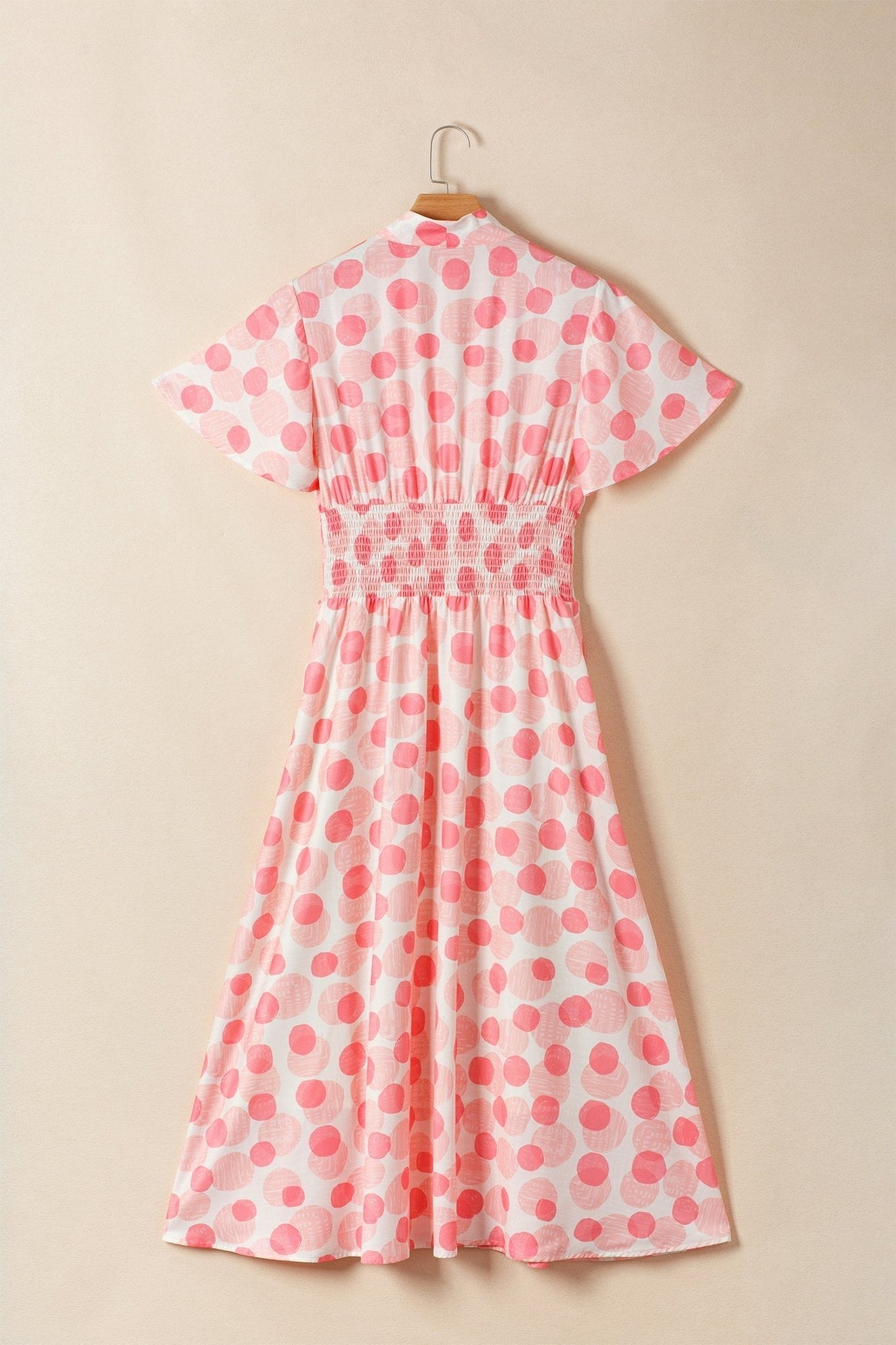 Polka Dot Ruffle Zip Up Short Sleeve Midi Dress - Rooted & Reckless Co.