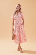 Polka Dot Ruffle Zip Up Short Sleeve Midi Dress - Rooted & Reckless Co.