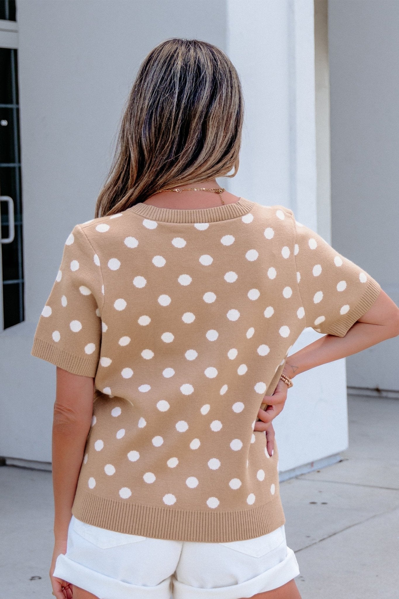 Polka Dot Short Sleeve Buttoned Sweater Cardigan - Rooted & Reckless Co.