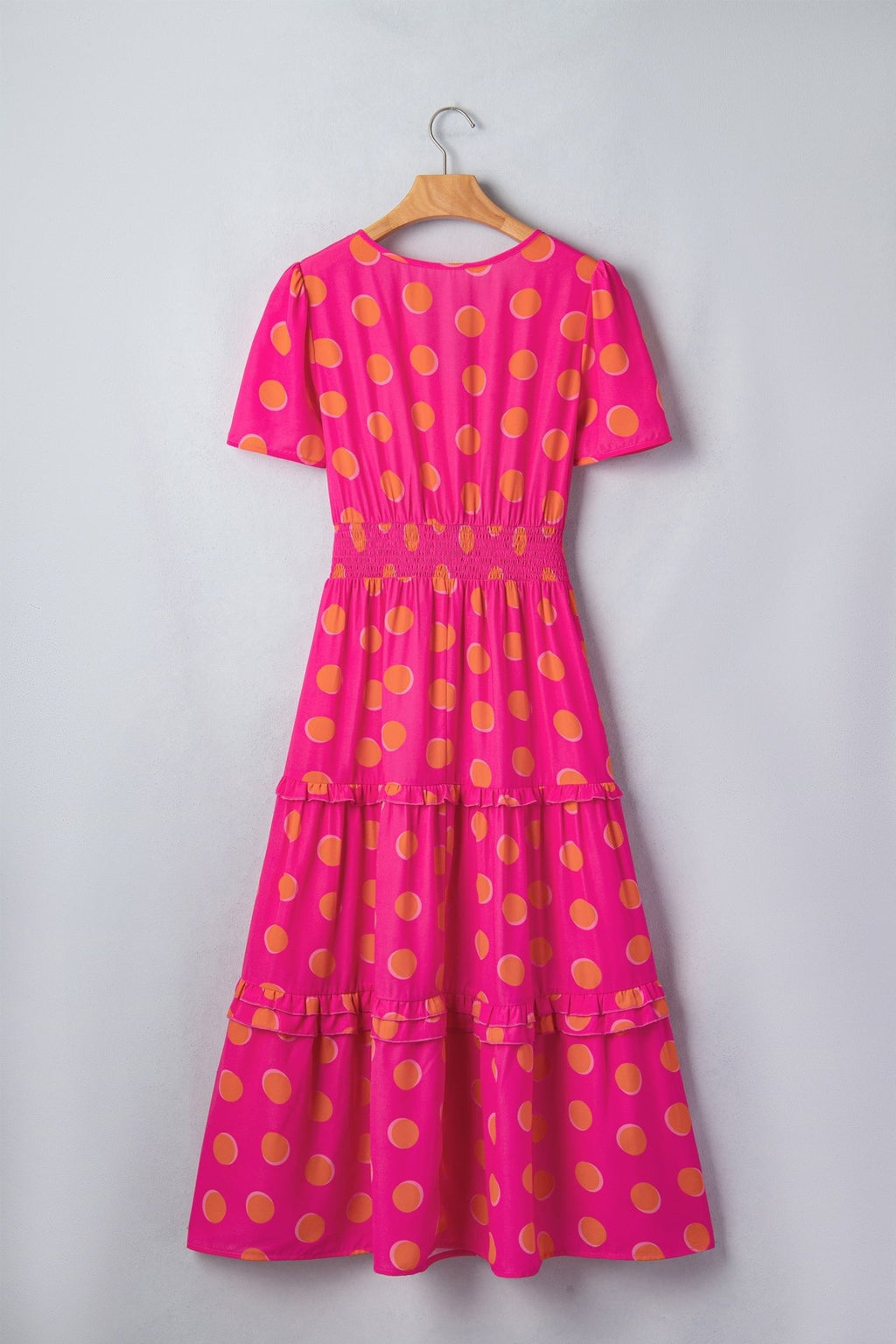 Polka Dot Short Sleeve Shirred Waist Midi Dress - Rooted & Reckless Co.