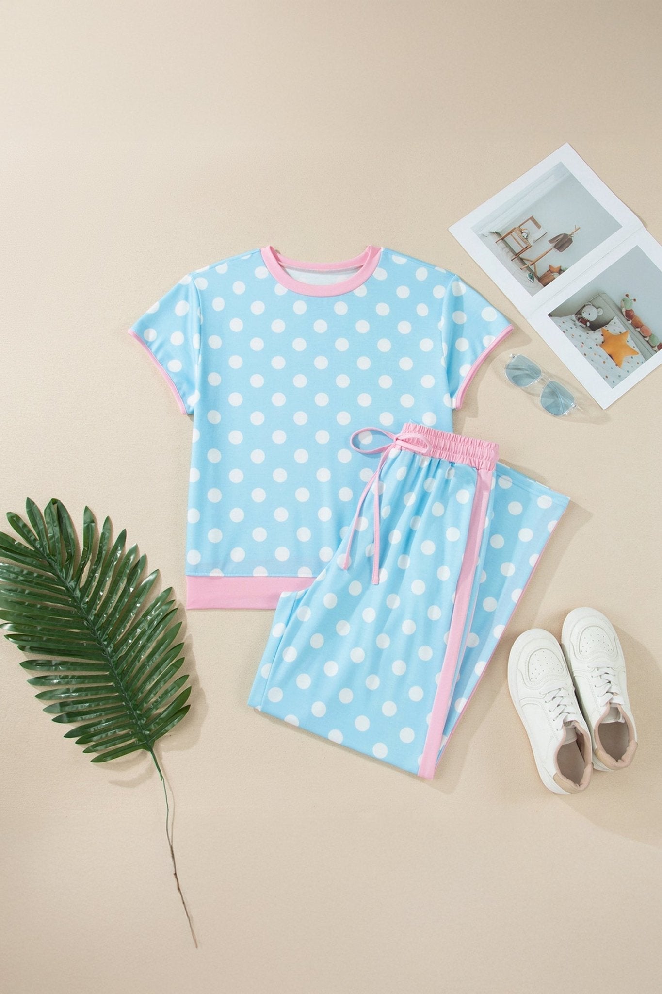 Polka Dot Short Sleeve Top & Drawning Pants Set - Rooted & Reckless Co.