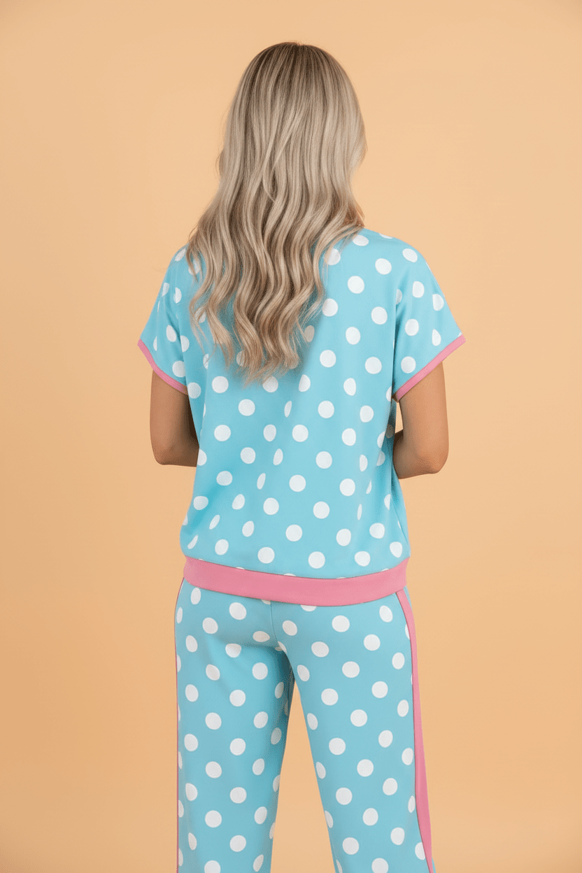 Polka Dot Short Sleeve Top & Drawning Pants Set - Rooted & Reckless Co.