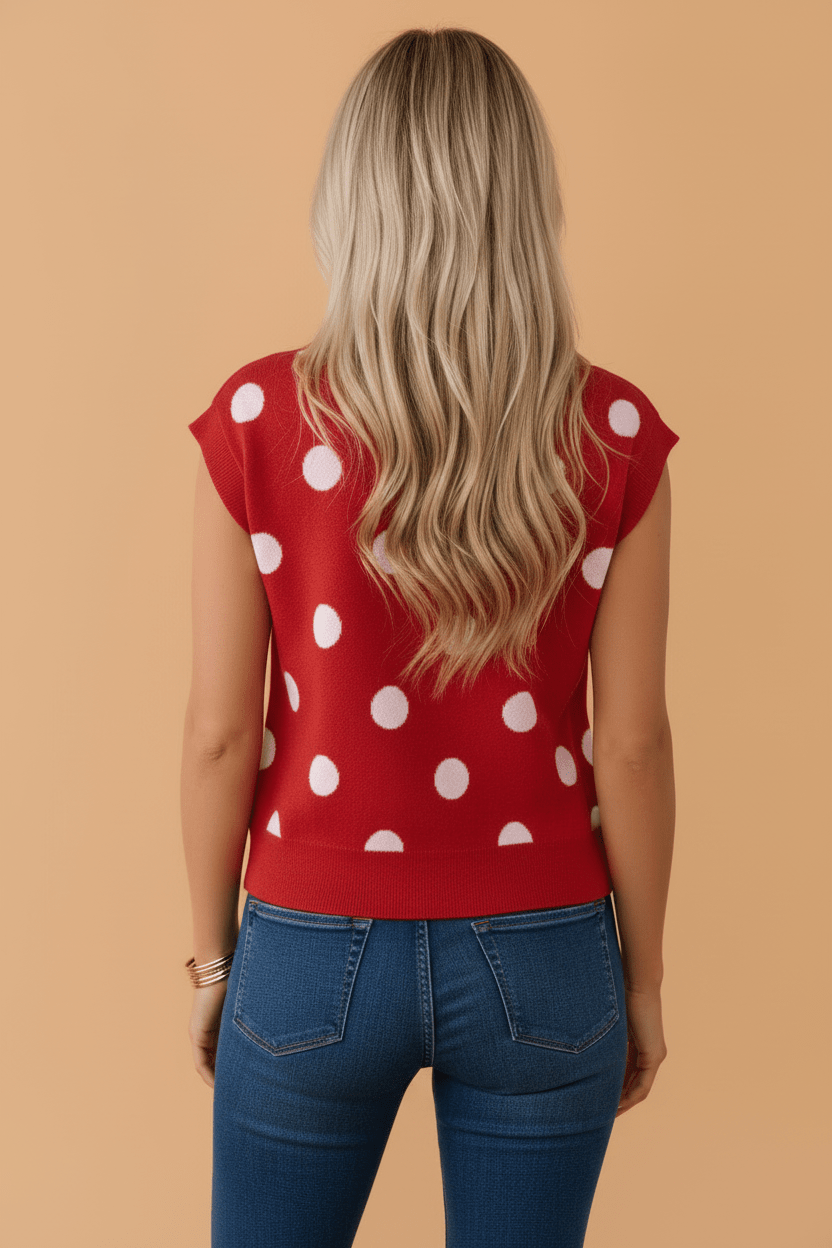 Polka Dot Sleeveless Buttoned Sweater Knit Top - Rooted & Reckless Co.