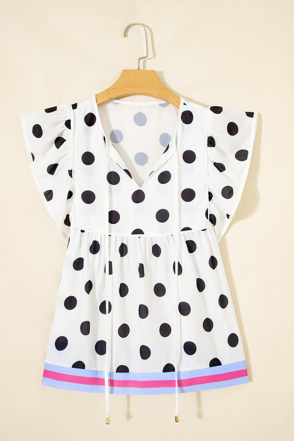 Polka Dot Stripe Patchwork Flutter Sleeve Babydoll Blouse - Rooted & Reckless Co.