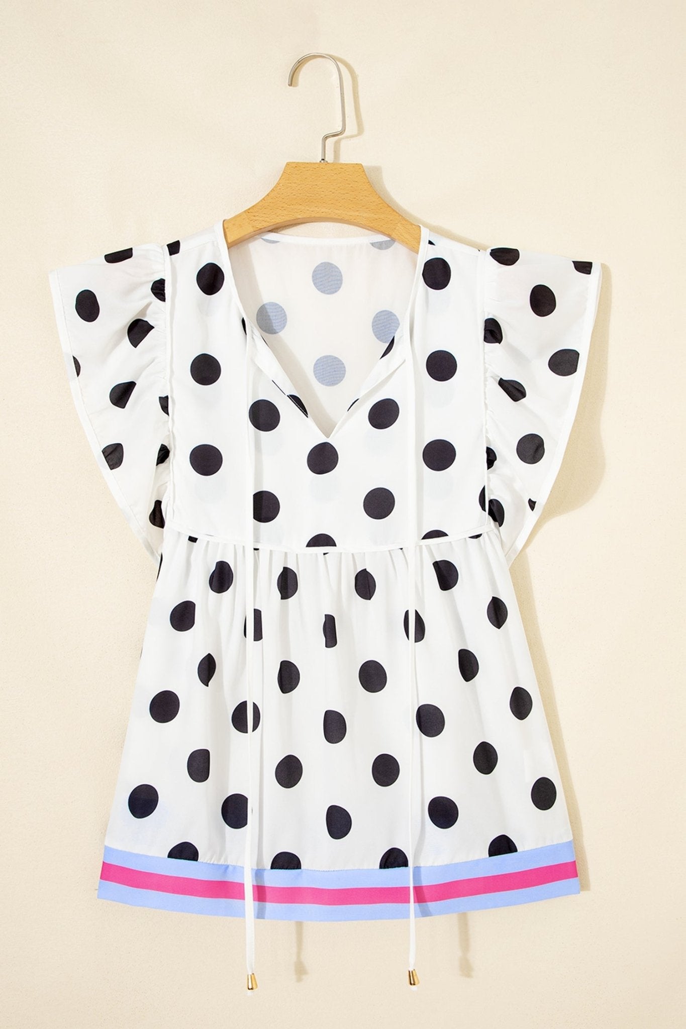 Polka Dot Stripe Patchwork Flutter Sleeve Babydoll Blouse - Rooted & Reckless Co.