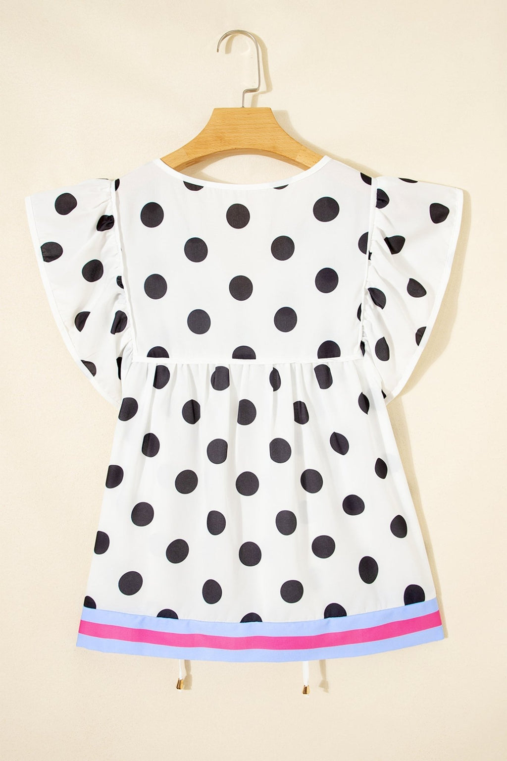 Polka Dot Stripe Patchwork Flutter Sleeve Babydoll Blouse - Rooted & Reckless Co.
