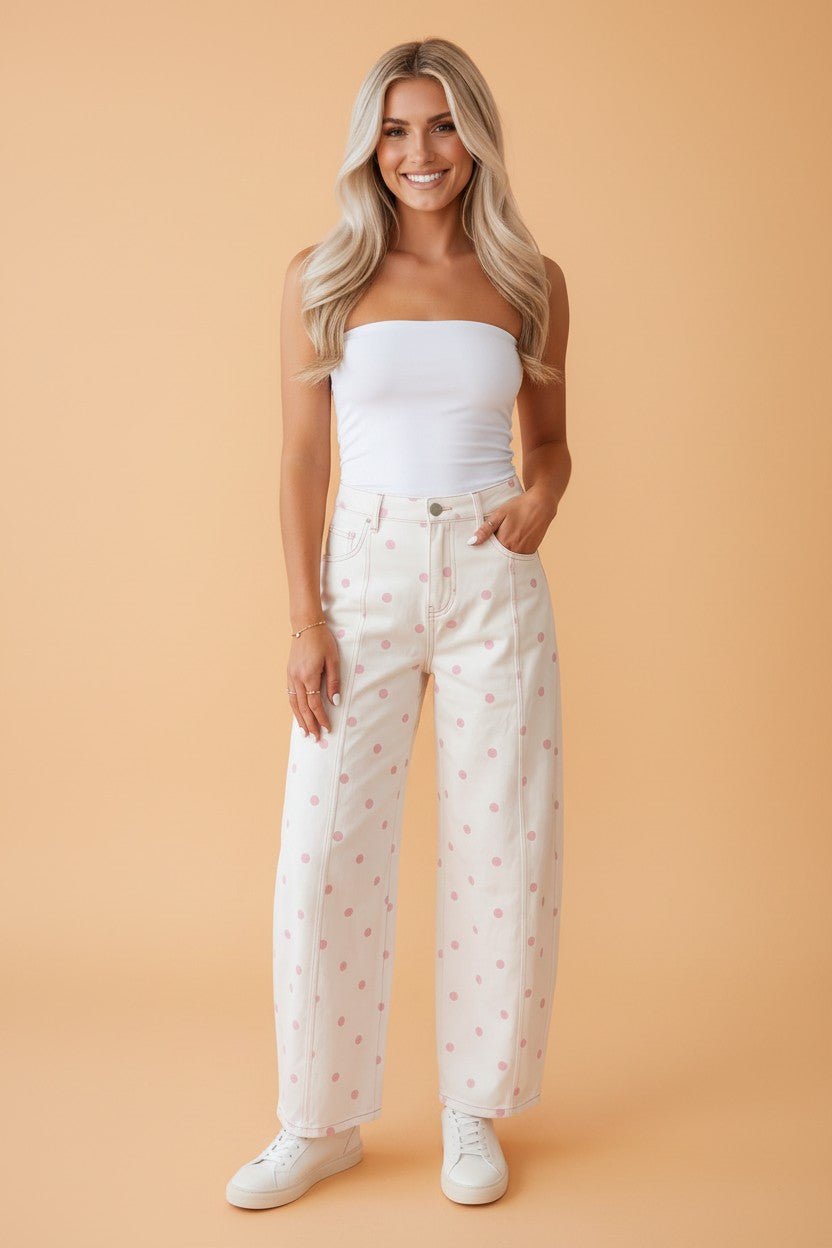 Polka Dot Tailored Seam Ankle Length Jeans - Rooted & Reckless Co.