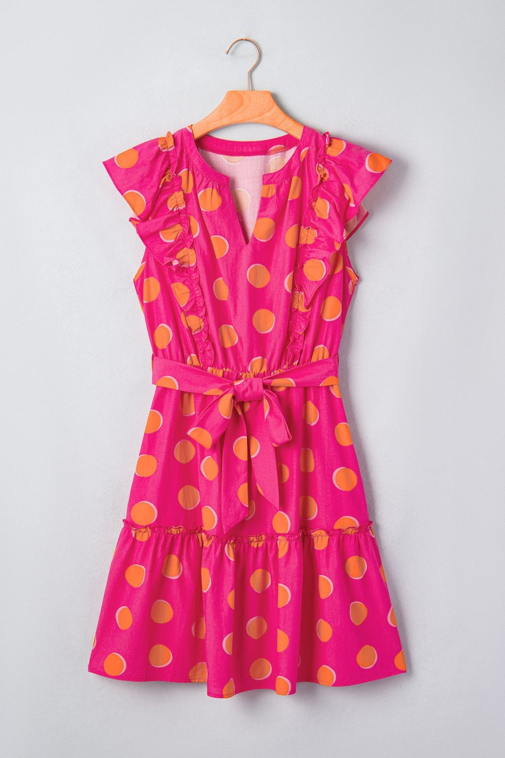 Polka Dot V-Neck Ruffle Belted Mini Dress - Rooted & Reckless Co.