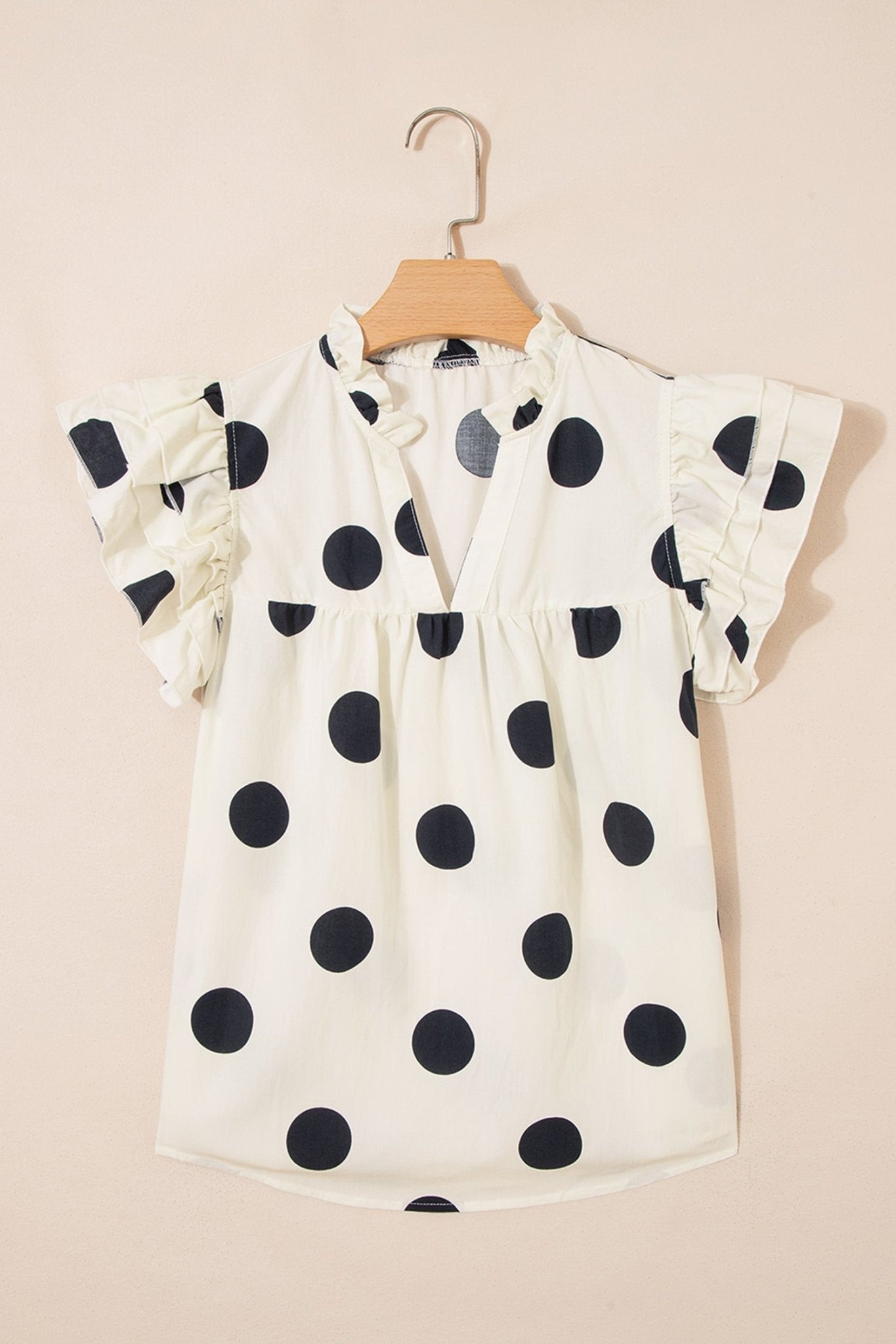 Polka Dot V-Neck Ruffle Short Sleeve Blouse - Rooted & Reckless Co.
