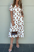 Polka Dot V-Neck Short Sleeve Midi Dress - Rooted & Reckless Co.