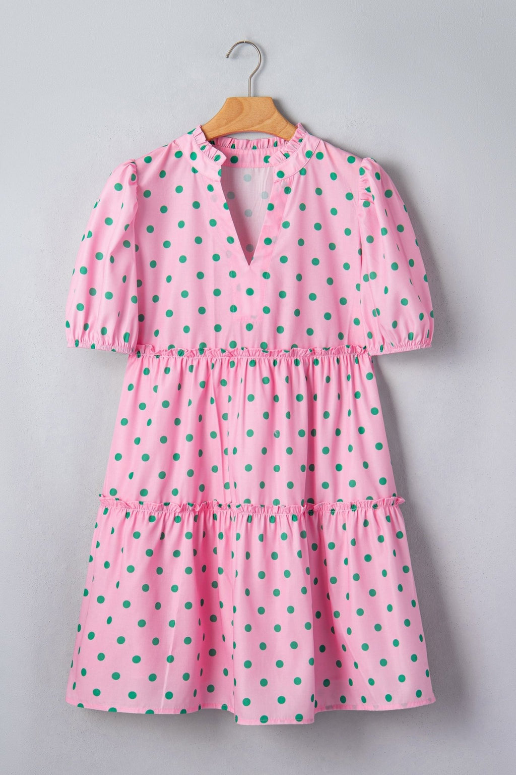 Polka Dot V-Neck Short Sleeve Tiered Mini Dress - Rooted & Reckless Co.