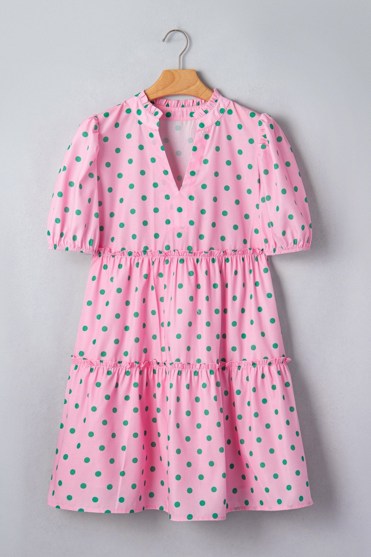 Polka Dot V-Neck Short Sleeve Tiered Mini Dress - Rooted & Reckless Co.