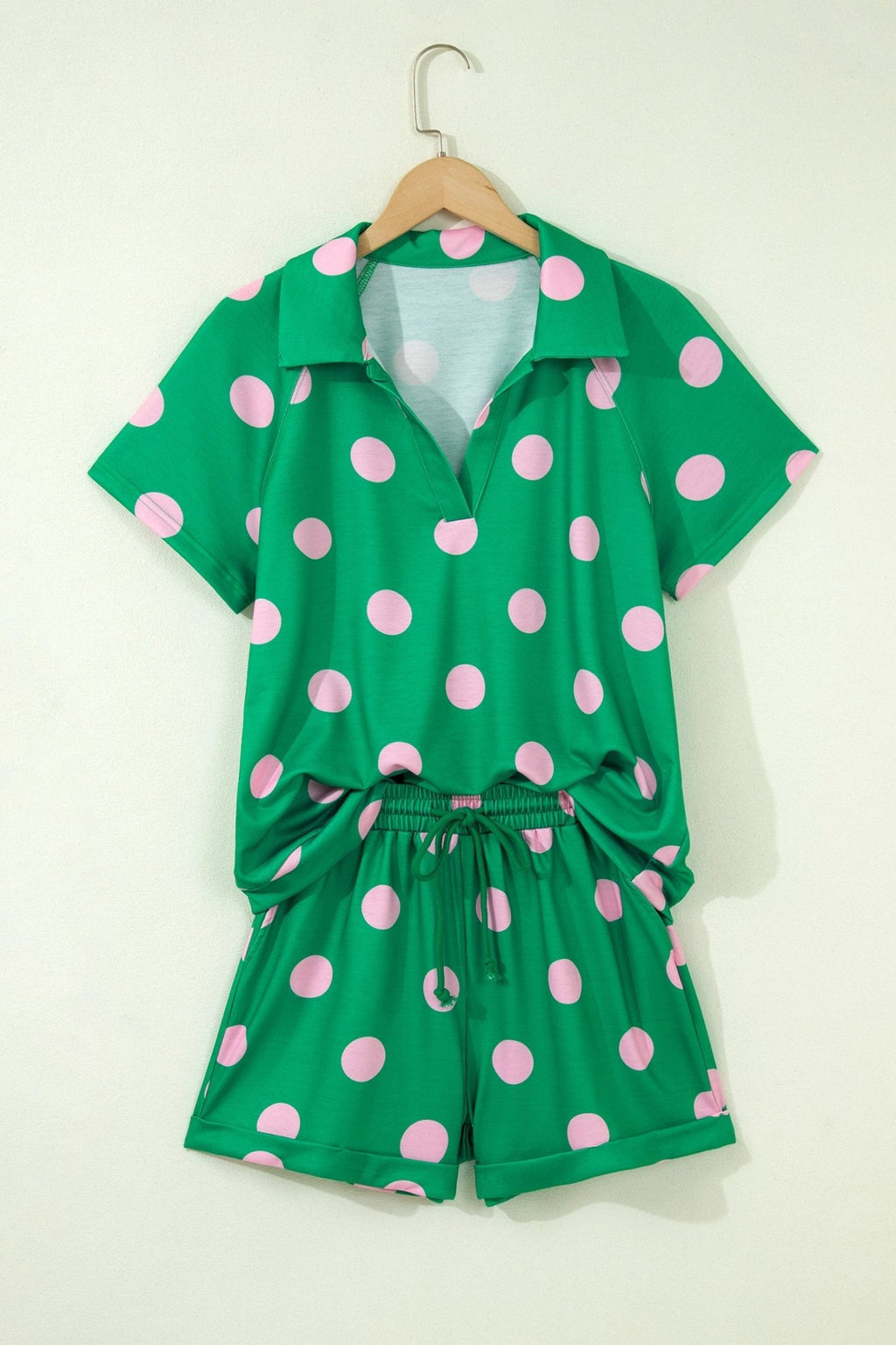 Polka Dot V-Neck Tee & Drawstring Shorts Set - Rooted & Reckless Co.