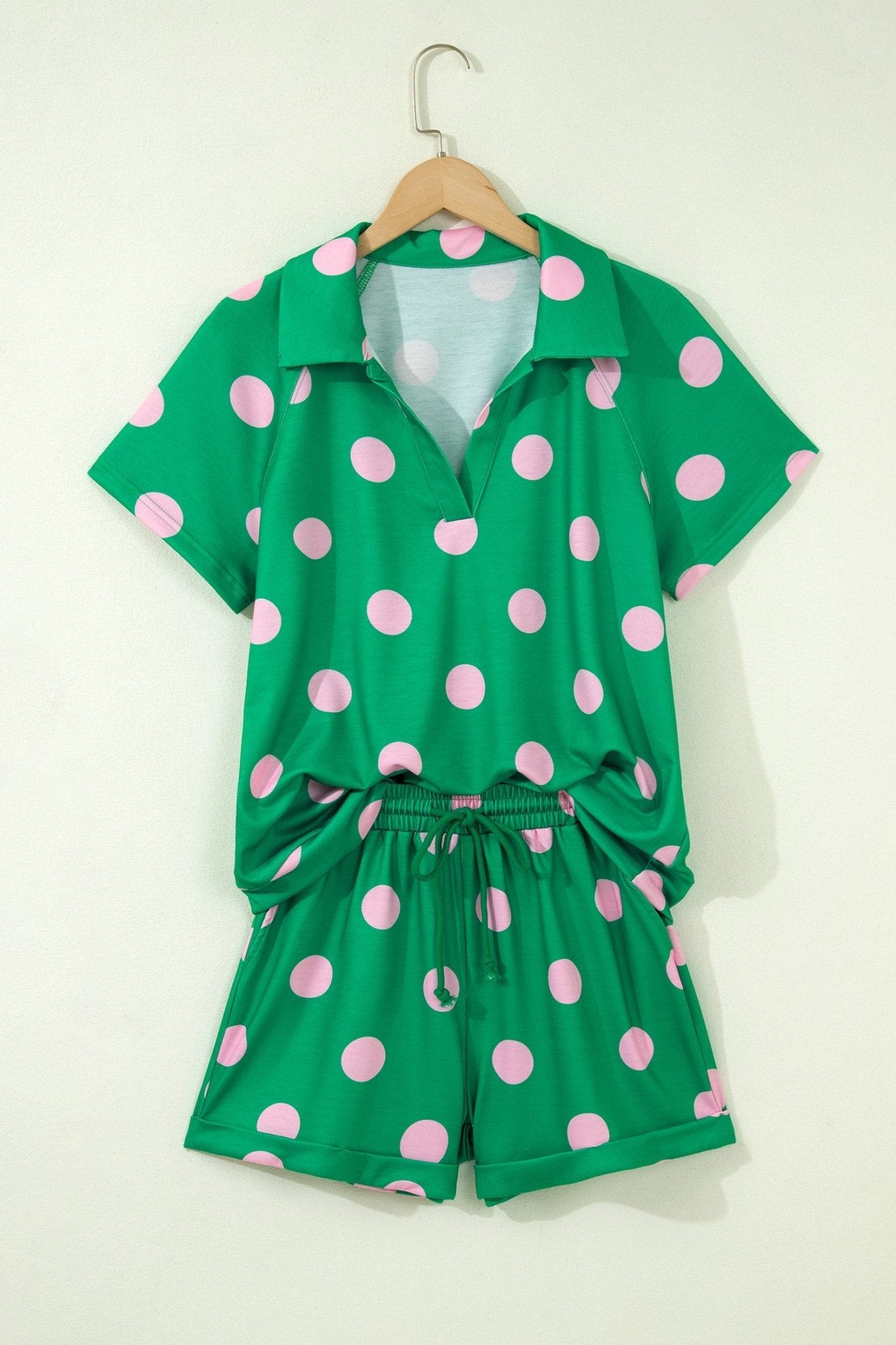 Polka Dot V-Neck Tee & Drawstring Shorts Set - Rooted & Reckless Co.