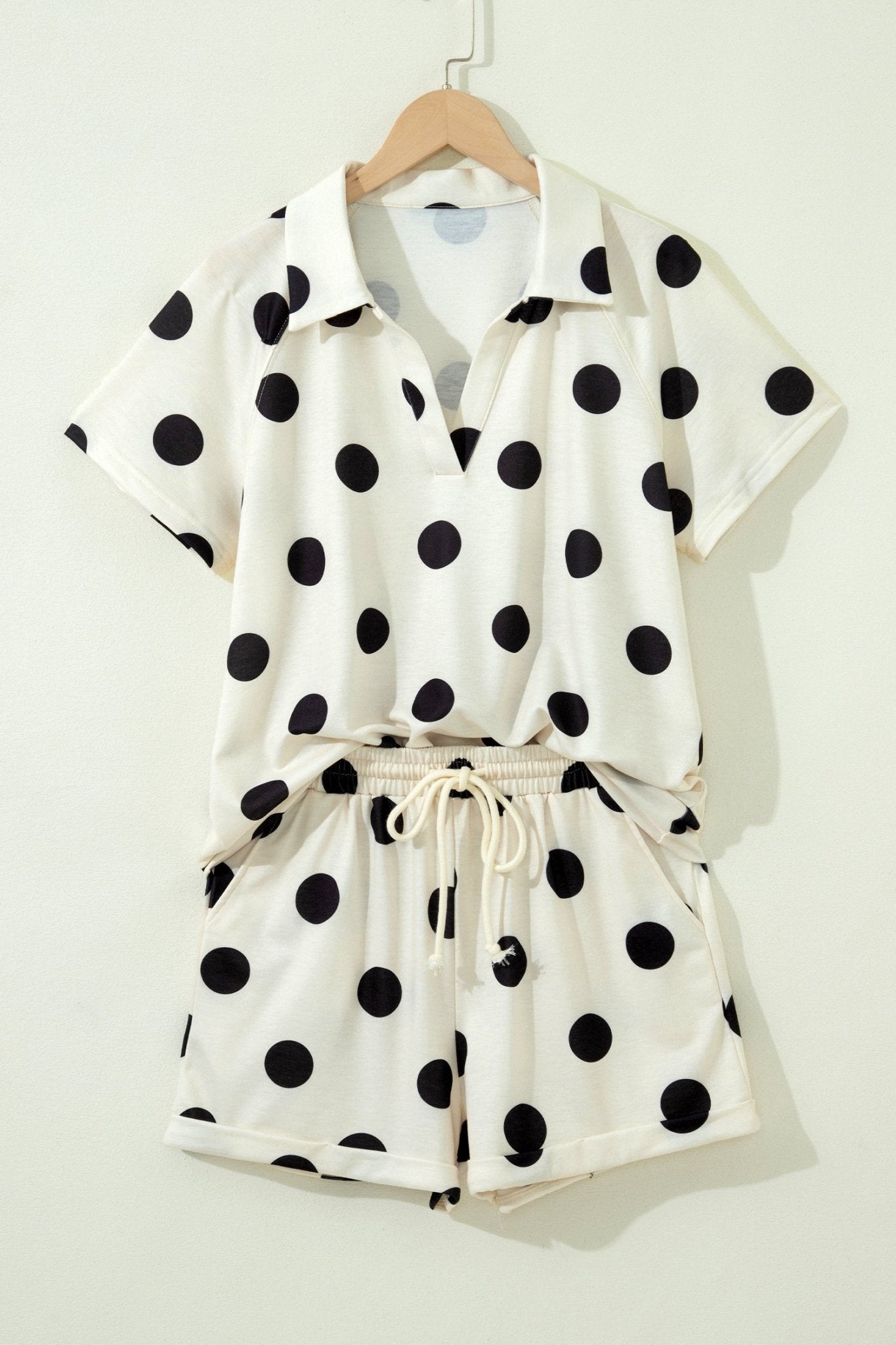 Polka Dot V-Neck Tee & Drawstring Shorts Set - Rooted & Reckless Co.
