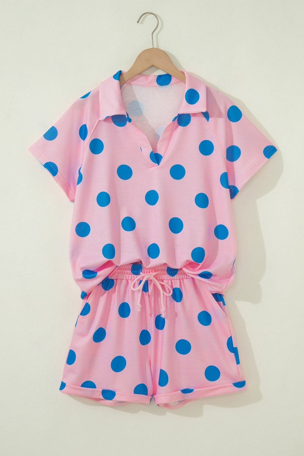 Polka Dot V-Neck Tee & Drawstring Shorts Set - Rooted & Reckless Co.