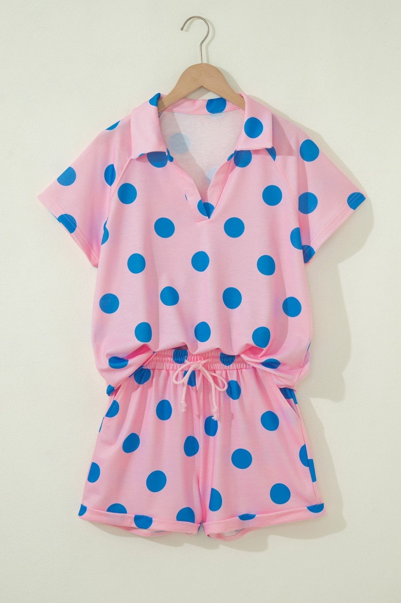 Polka Dot V-Neck Tee & Drawstring Shorts Set - Rooted & Reckless Co.